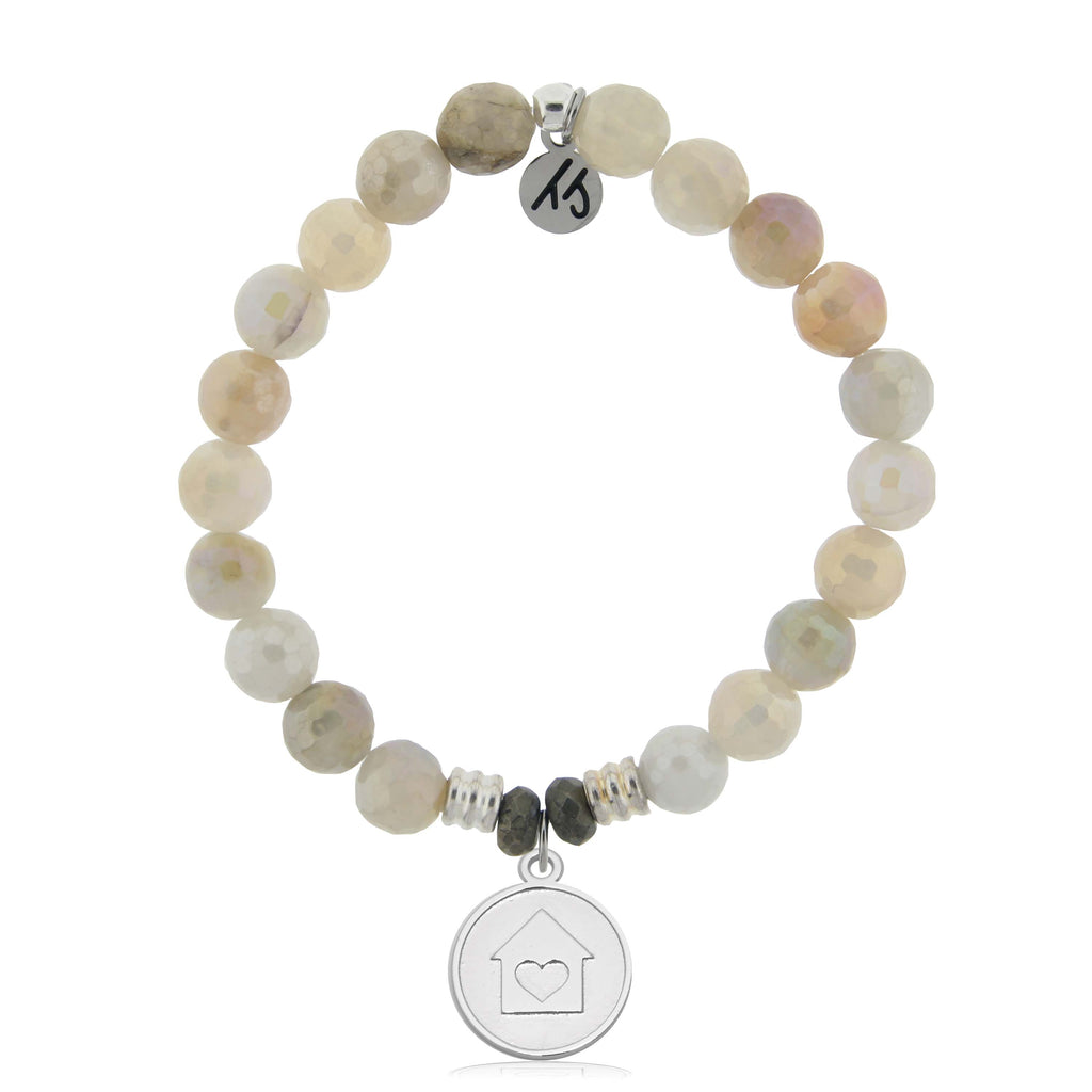 Moonstone Gemstone Bracelet with Home is Where the Heart Is Sterling Silver Charm