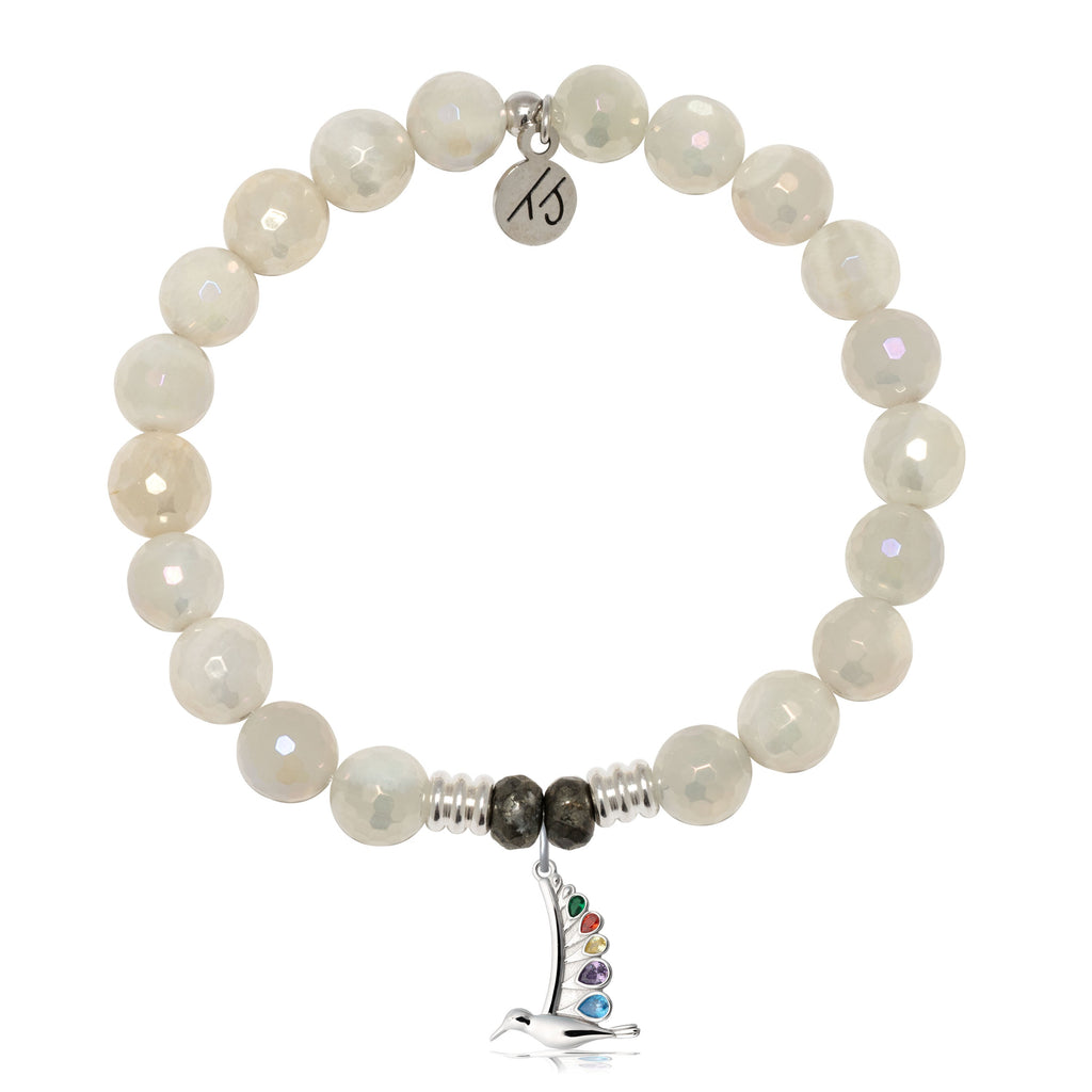 Moonstone Gemstone Bracelet with Hummingbird Sterling Silver Charm
