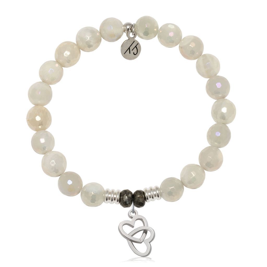 Moonstone Gemstone Bracelet with Linked Hearts Sterling Silver Charm
