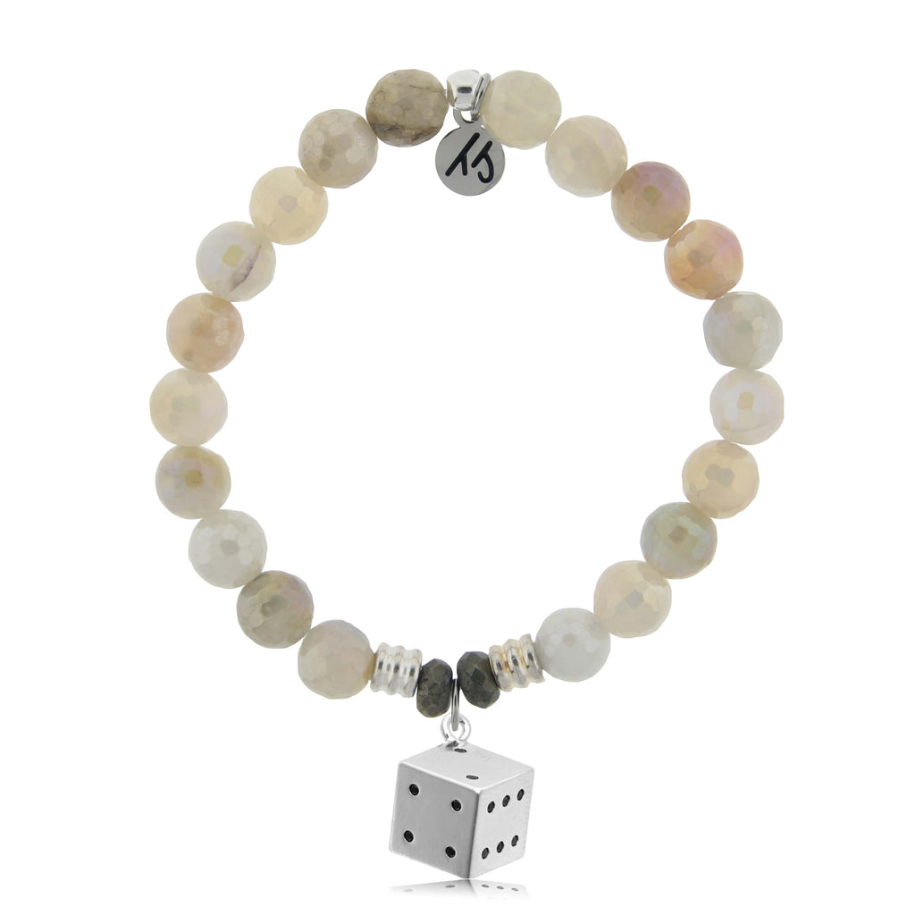 Moonstone Gemstone Bracelet with Lucky Dice Sterling Silver Charm