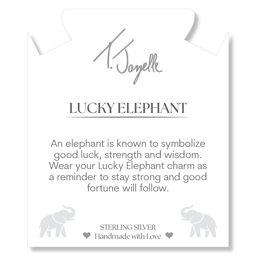 Moonstone Gemstone Bracelet with Lucky Elephant Cutout Sterling Silver Charm