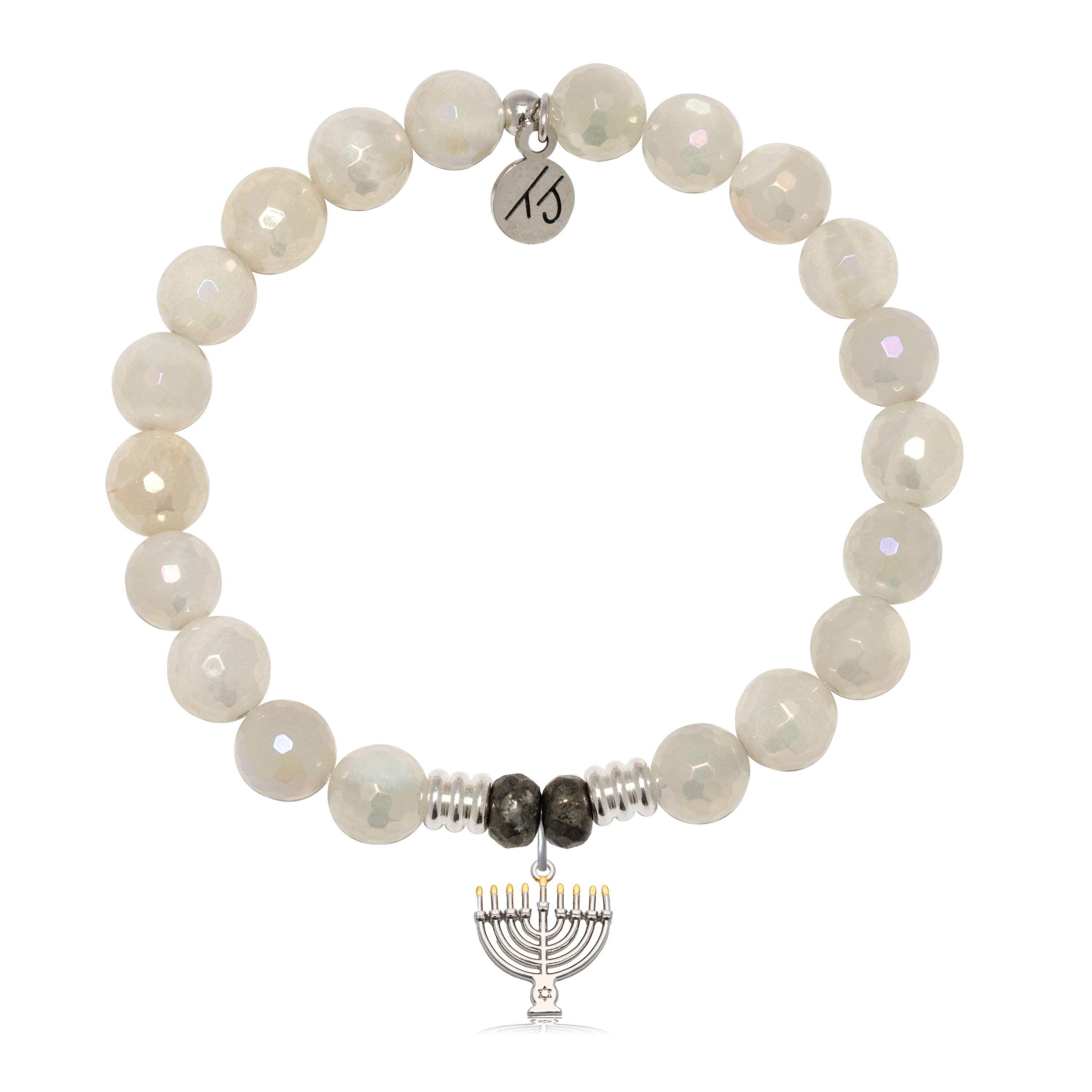 Moonstone Gemstone Bracelet with Menorah Sterling Silver Charm