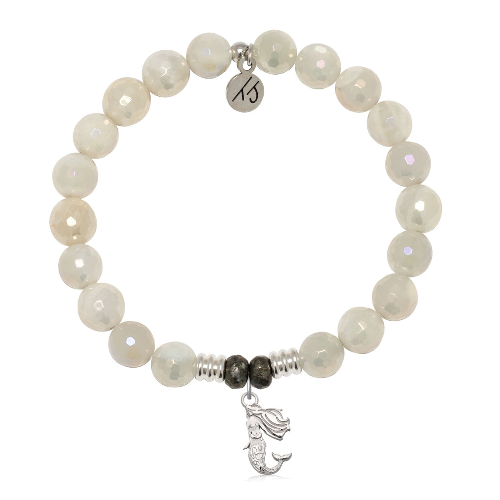 Moonstone Gemstone Bracelet with Mermaid Cutout Sterling Silver Charm