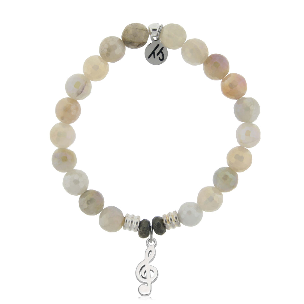 Moonstone Gemstone Bracelet with Music Note Sterling Silver Charm
