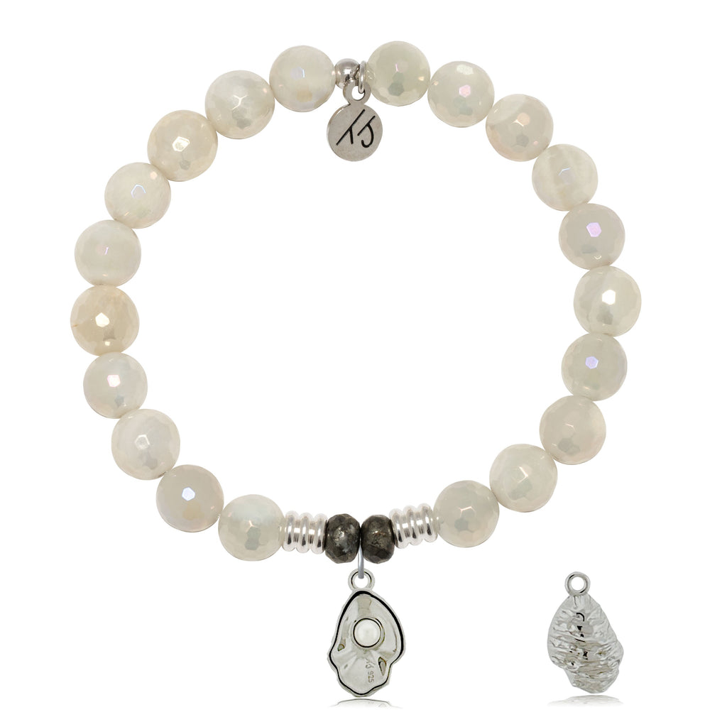 Moonstone Gemstone Bracelet with Oyster Sterling Silver Charm