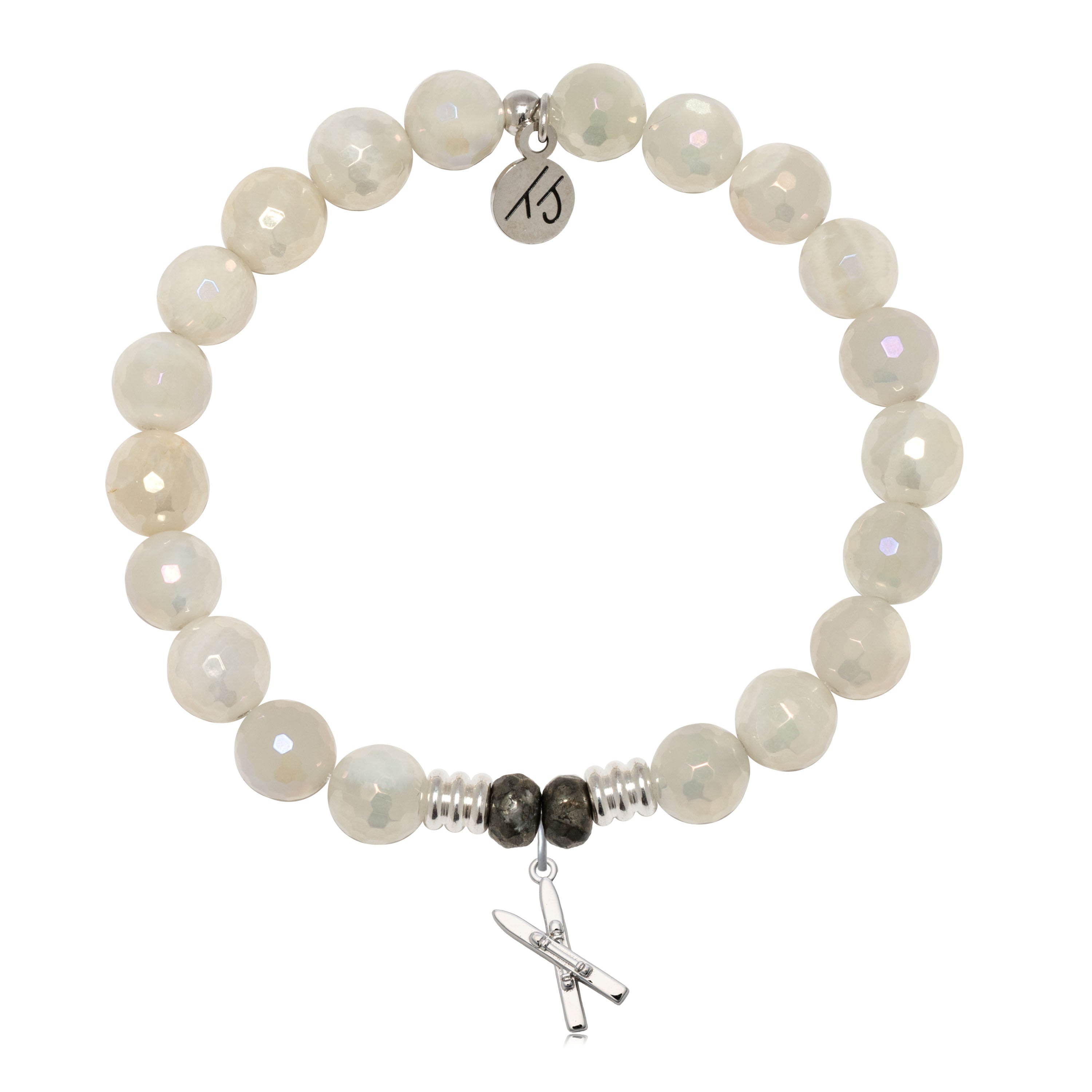 Moonstone Gemstone Bracelet with Skis Sterling Silver Charm
