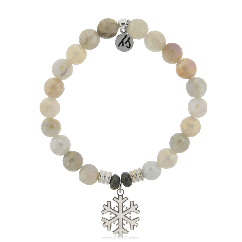 Moonstone Gemstone Bracelet with Snowflake Opal Sterling Silver Charm