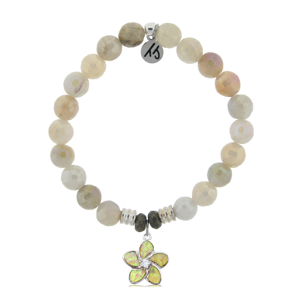 Moonstone Stone Bracelet with Flower of Positivity Sterling Silver Charm