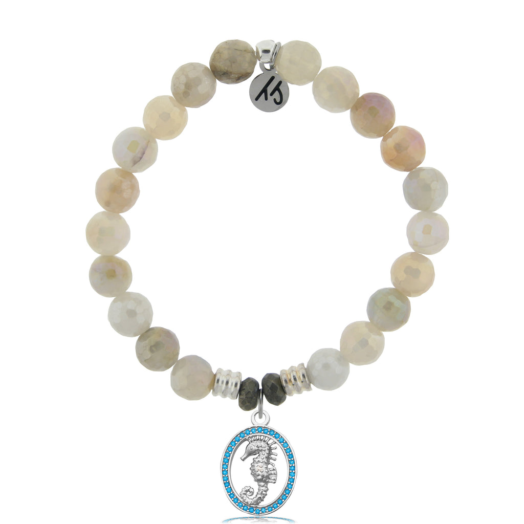 Moonstone Stone Bracelet with Seahorse Sterling Silver Charm