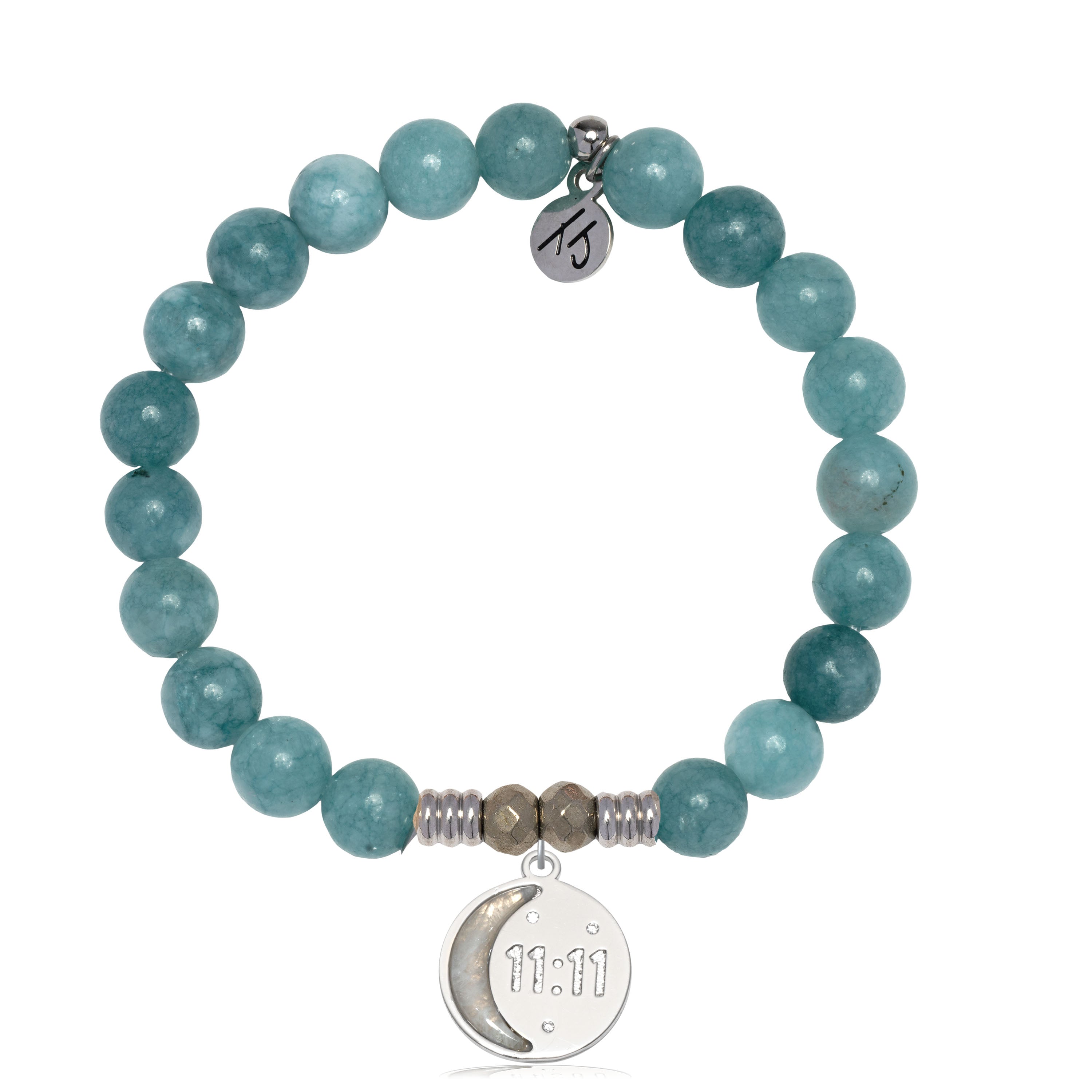 Mountain Blue Jade Gemstone Bracelet with 11:11 Sterling Silver Charm