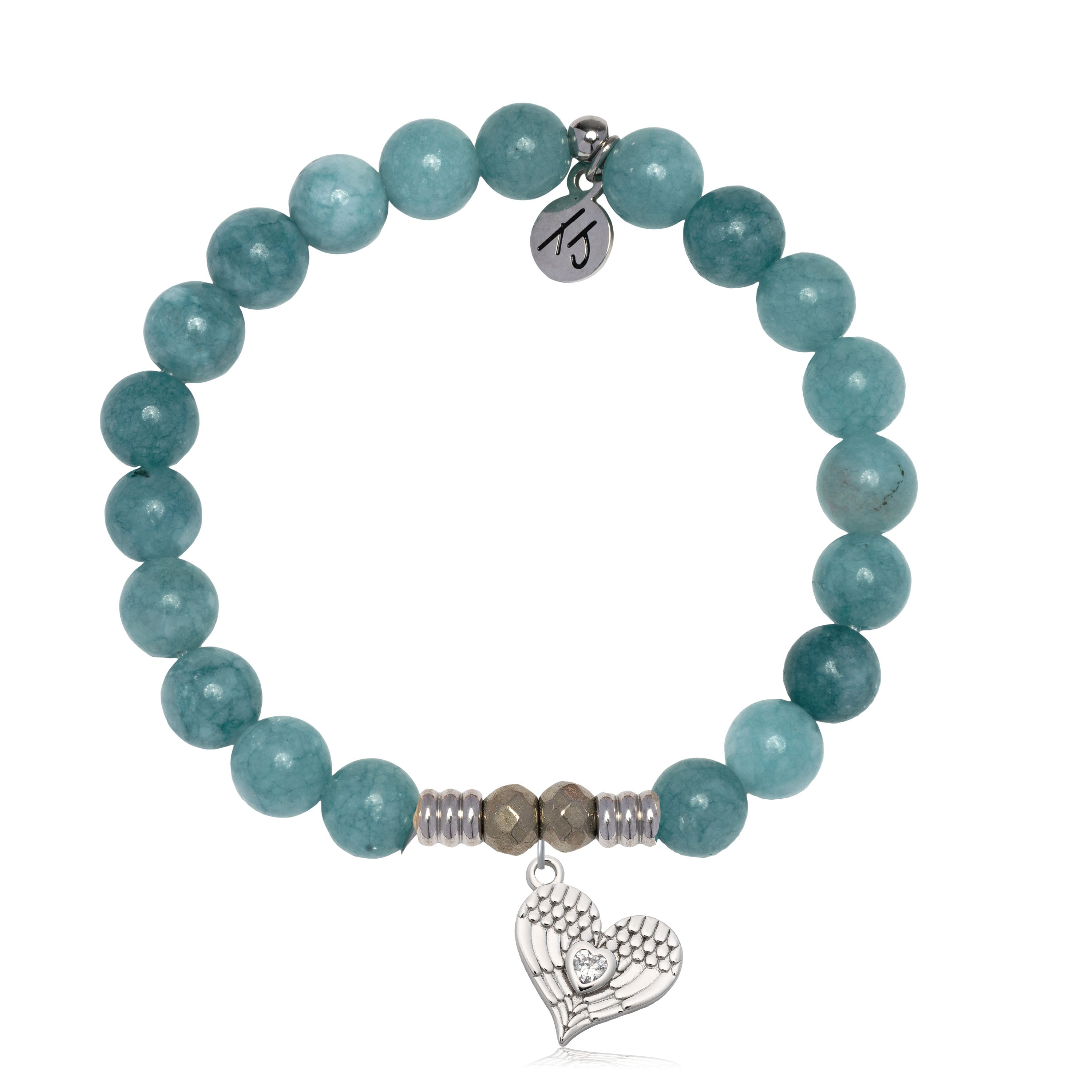 Mountain Blue Jade Gemstone Bracelet with Angel Love Sterling Silver Charm