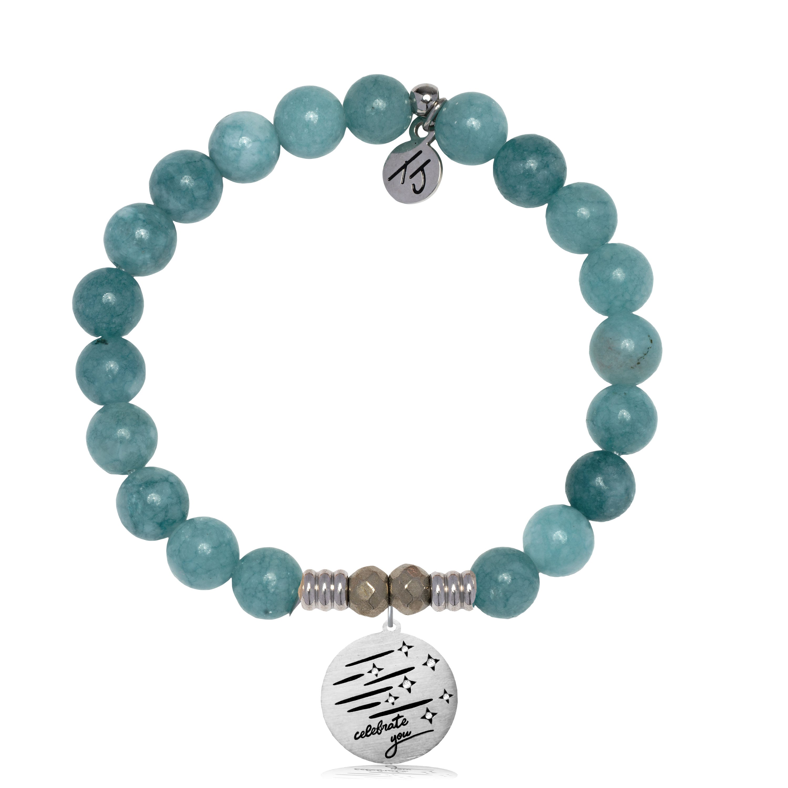 Mountain Blue Jade Gemstone Bracelet with Birthday Wishes Sterling Silver Charm