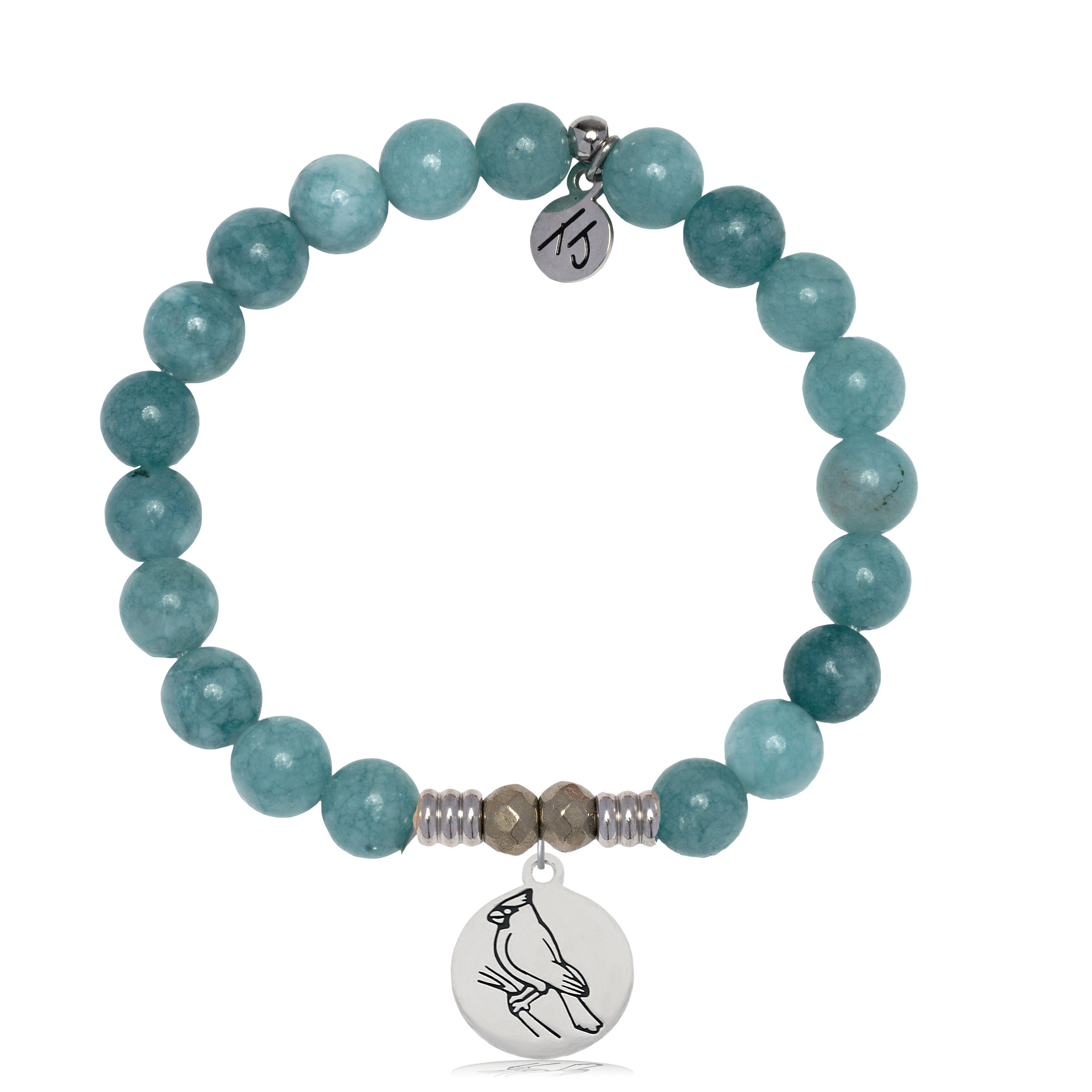 Mountain Blue Jade Gemstone Bracelet with Cardinal Sterling Silver Charm