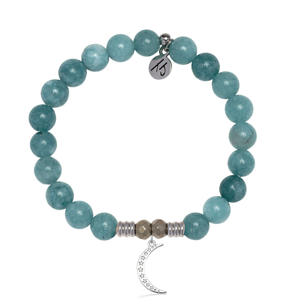 Mountain Blue Jade Gemstone Bracelet with Friendship Moon Sterling Silver Charm