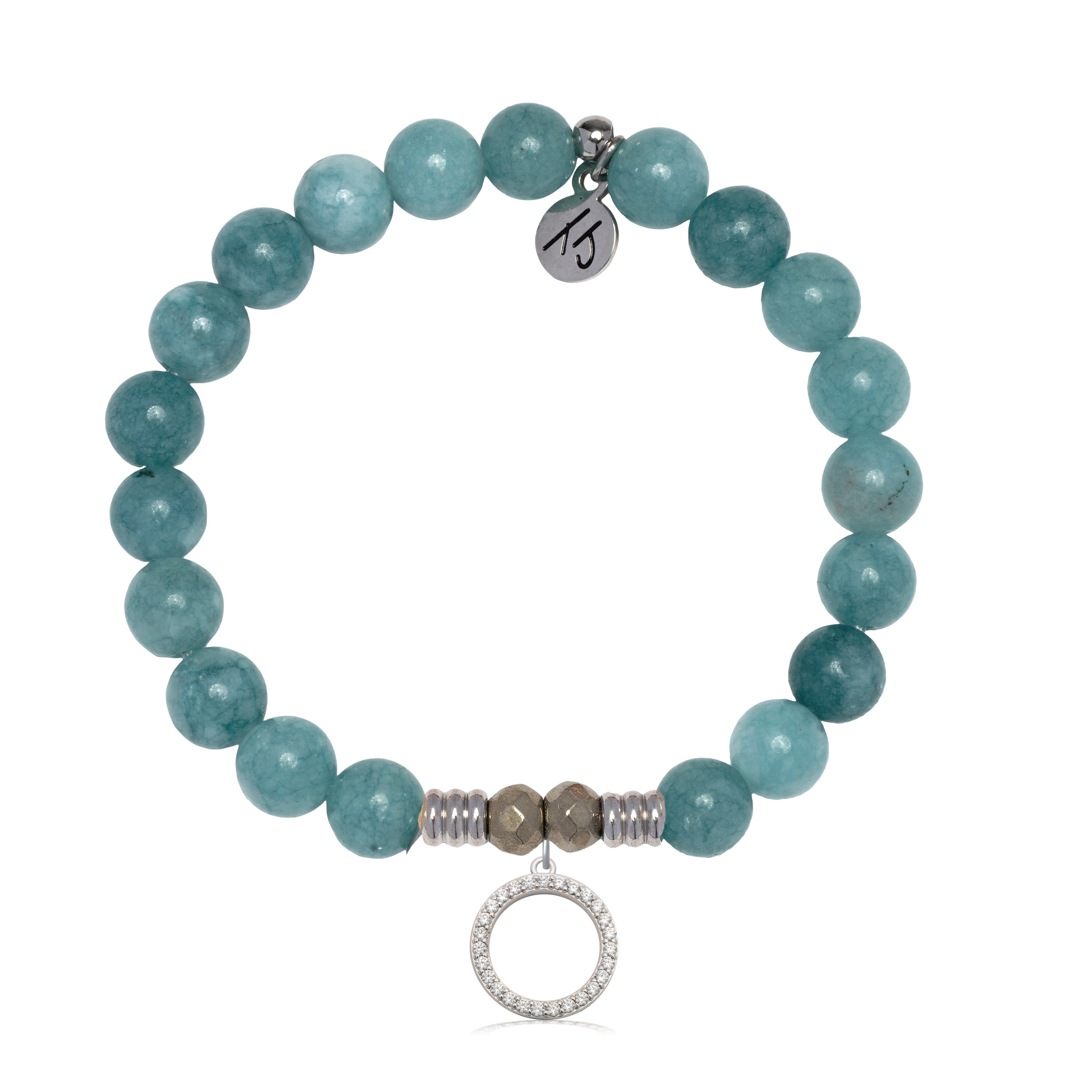 Mountain Blue Jade Gemstone Bracelet with Good Karma Sterling Silver Charm