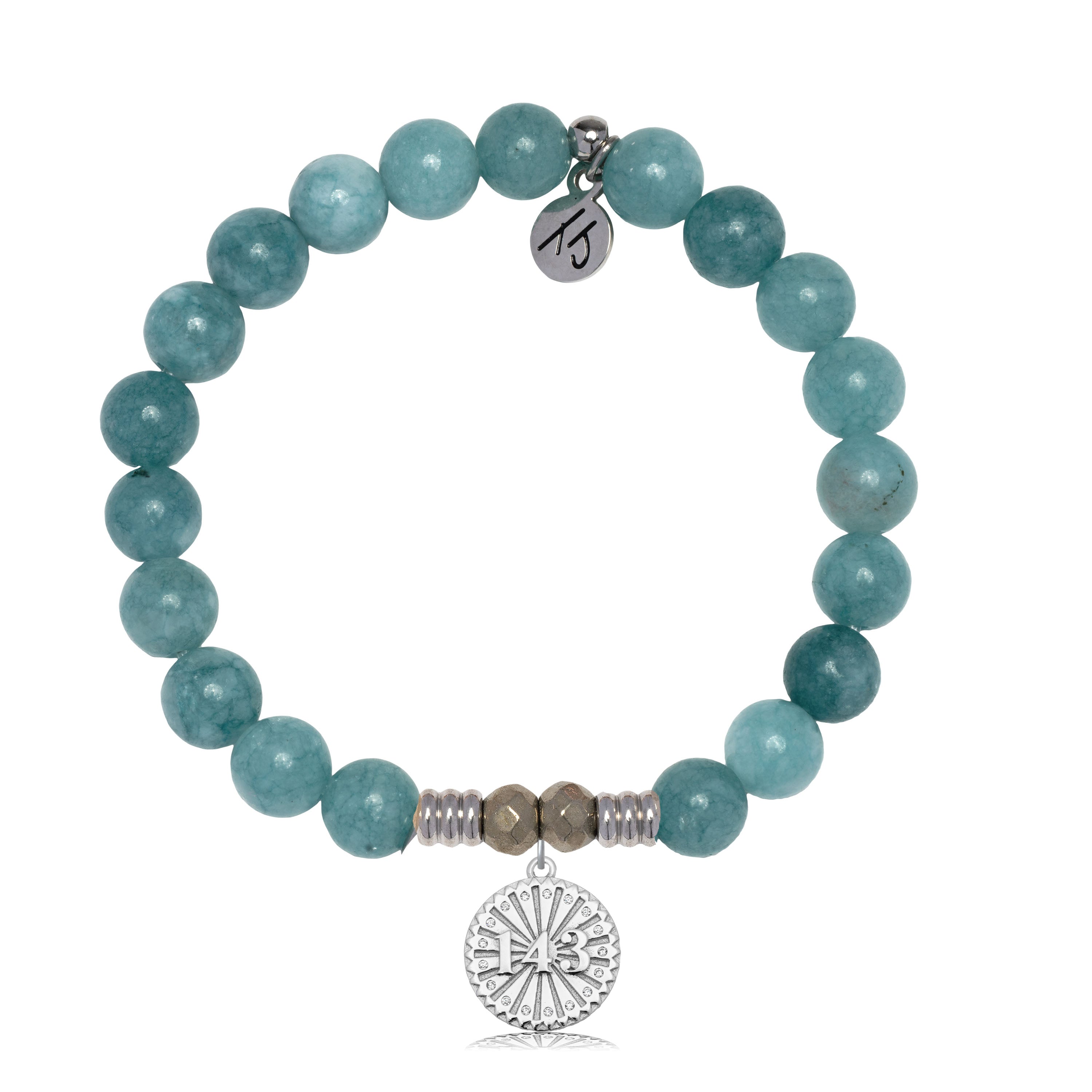 Mountain Blue Jade Gemstone Bracelet with I Love You Sterling Silver Charm