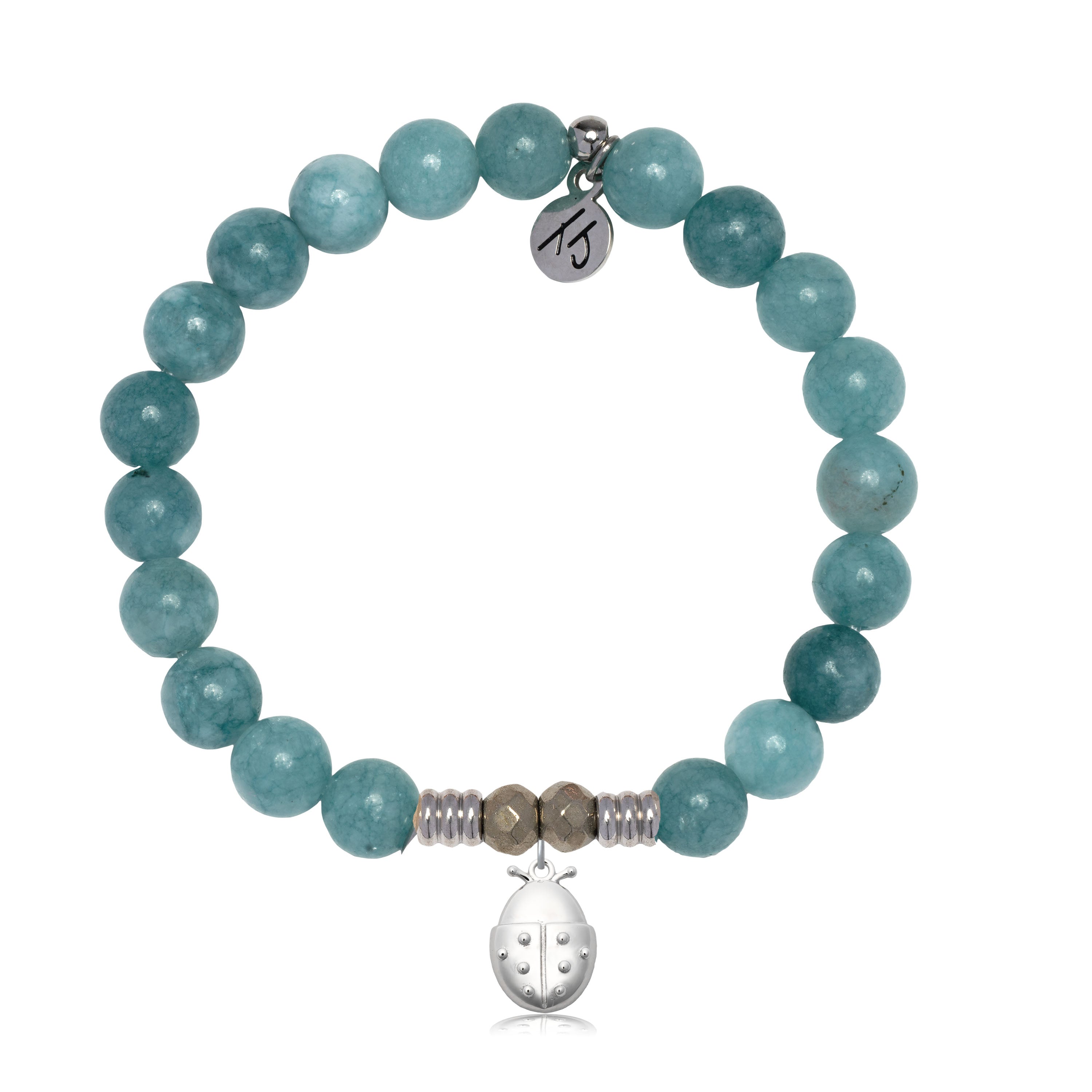 Mountain Blue Jade Gemstone Bracelet with Ladybug Sterling Silver Charm
