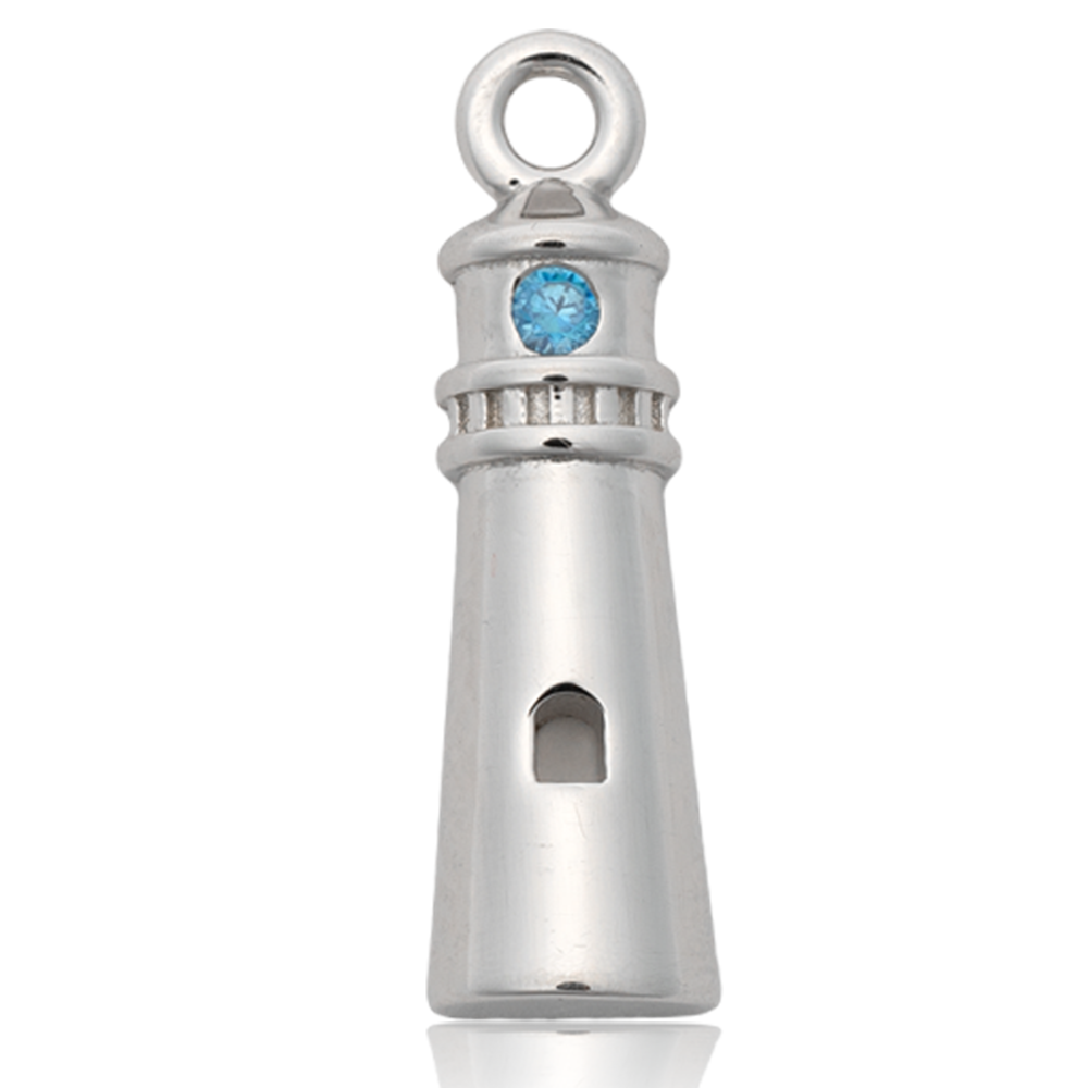 Mountain Blue Jade Gemstone Bracelet with Lighthouse Sterling Silver Charm