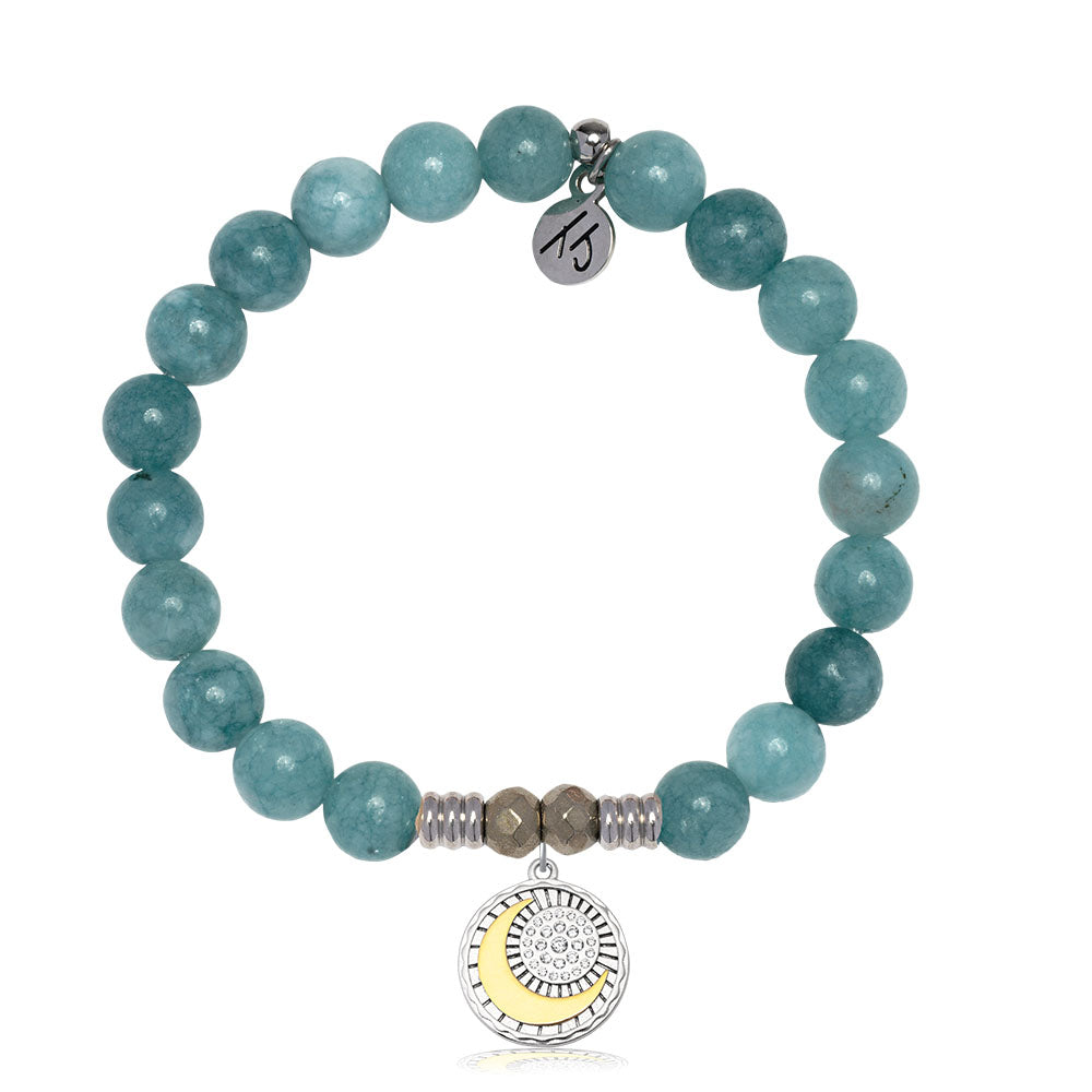 Mountain Blue Jade Gemstone Bracelet with Radiant Soul Sterling Silver Charm