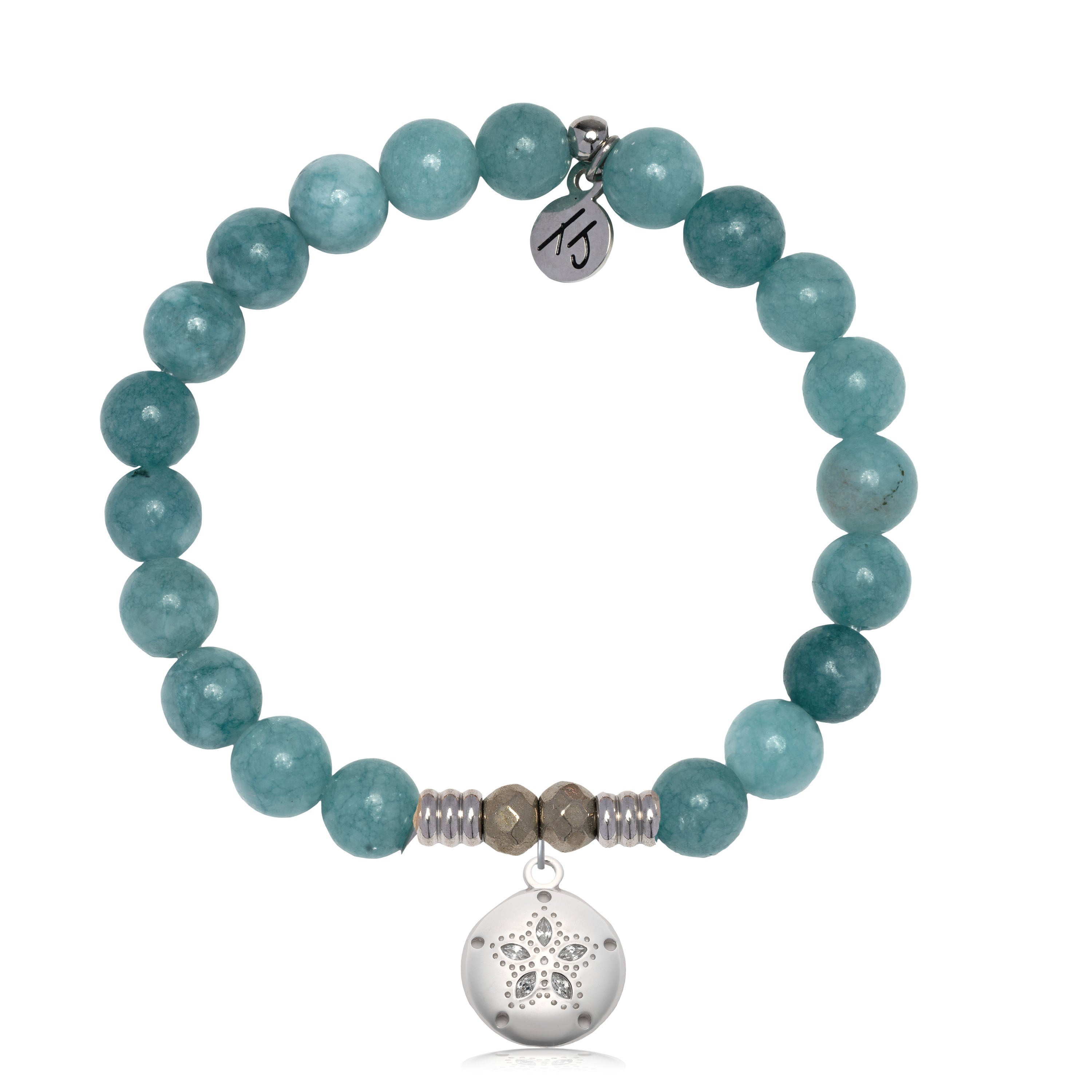 Mountain Blue Jade Gemstone Bracelet with Sand Dollar CZ Sterling Silver Charm