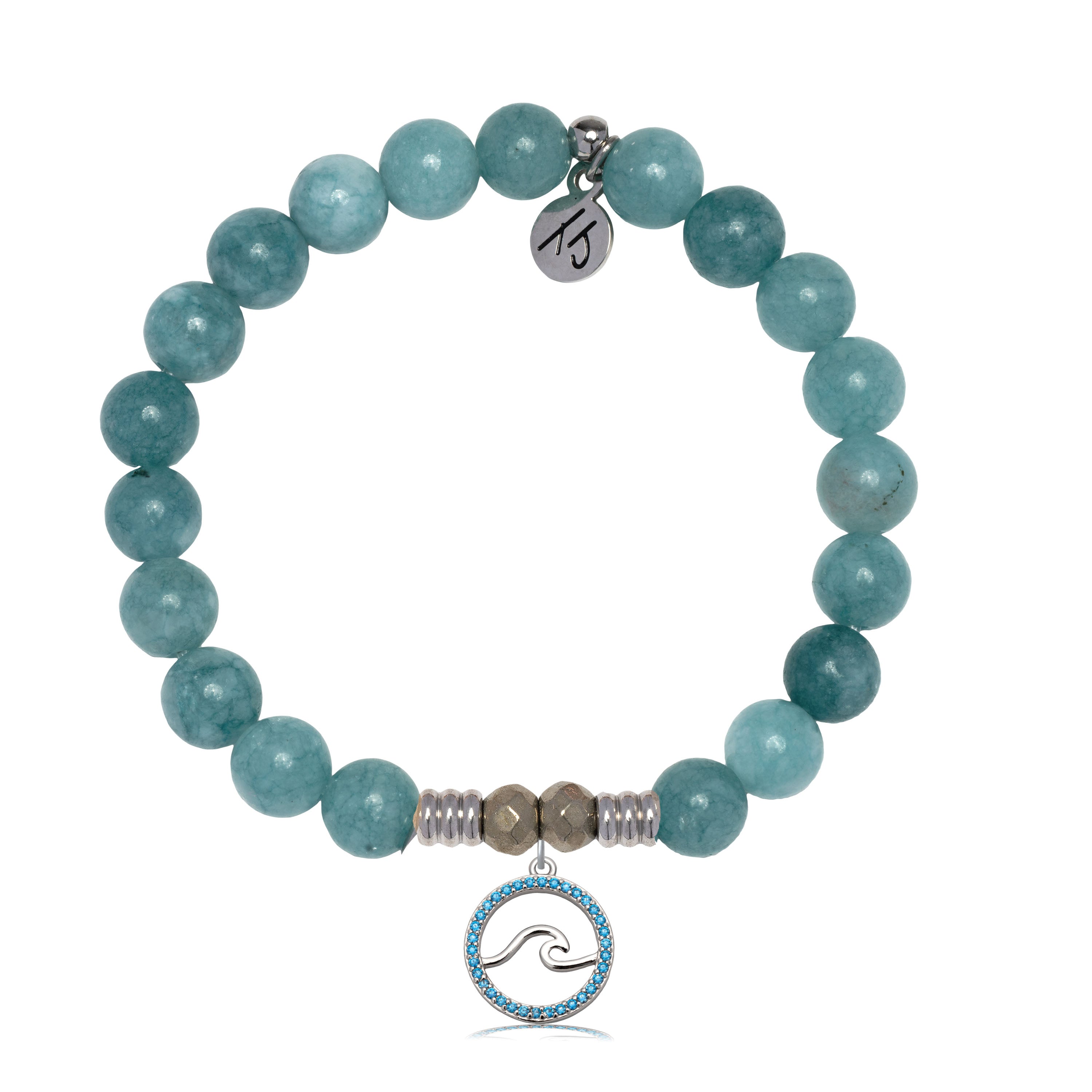 Mountain Blue Jade Gemstone Bracelet with Serenity Wave Sterling Silver Charm