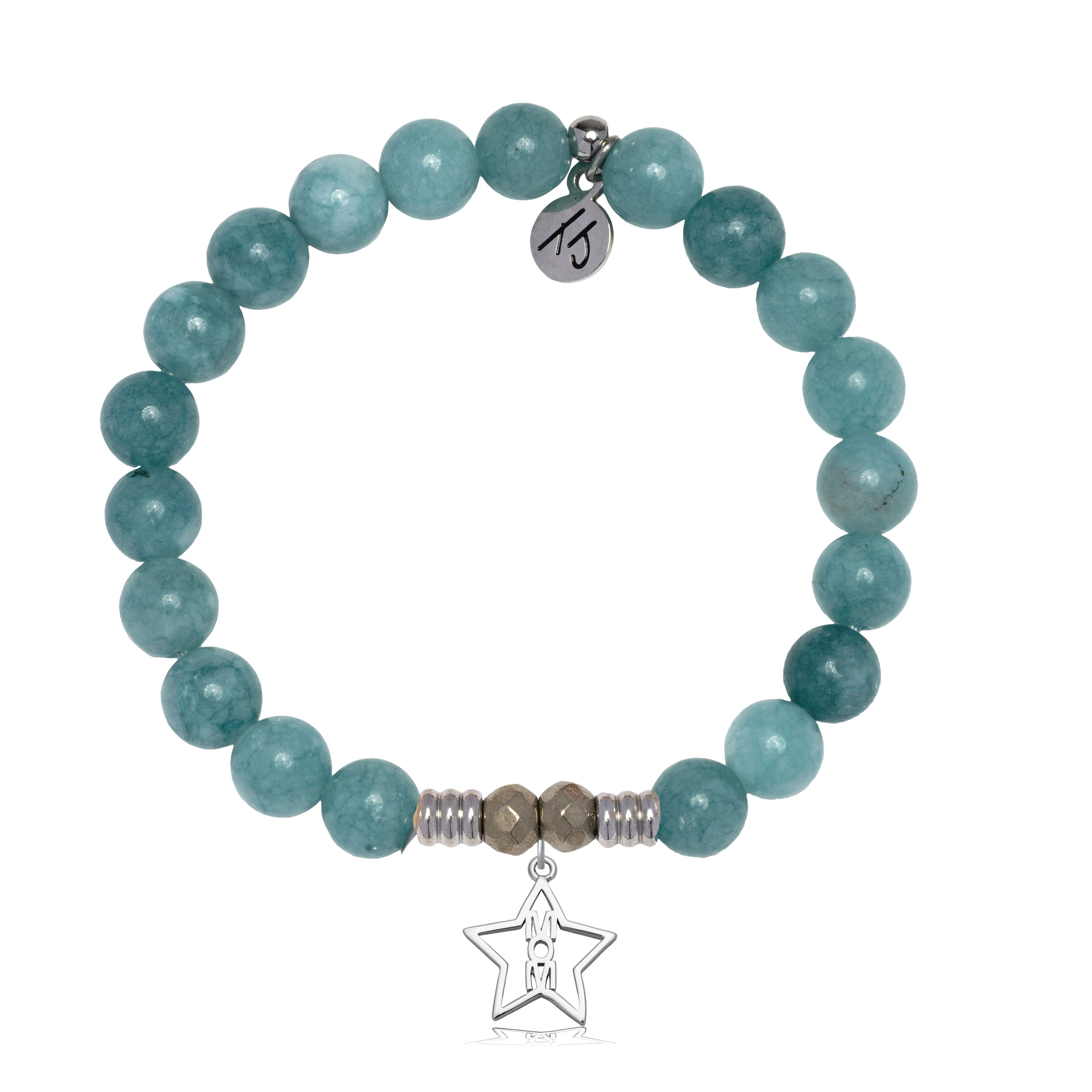 Mountain Jade Gemstone Bracelet with Mom Star Sterling Silver Charm