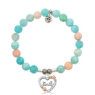 Multi Amazonite Gemstone Bracelet with Heart Family Sterling Silver Charm
