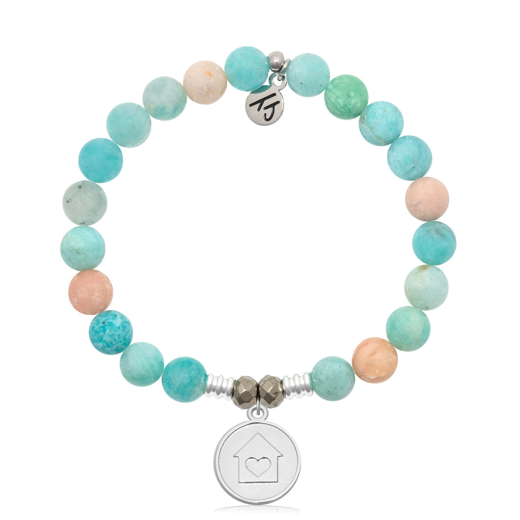 Multi Amazonite Gemstone Bracelet with Home is Where the Heart Is Sterling Silver Charm