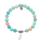 Multi Amazonite Gemstone Bracelet with Olive Branch Sterling Silver Charm