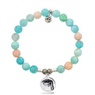 Multi Amazonite Stone Bracelet with Grad Cap Sterling Silver Charm