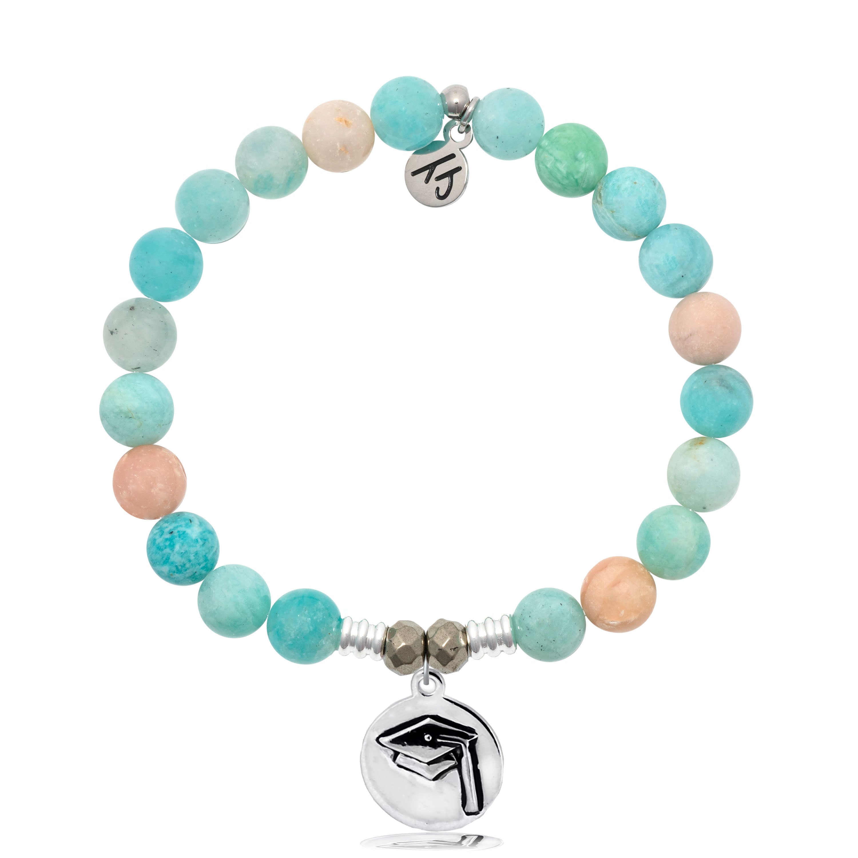 Multi Amazonite Stone Bracelet with Grad Cap Sterling Silver Charm