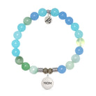 Multi Blue Jade Gemstone Bracelet with Endless Love Mom Sterling Silver Charm