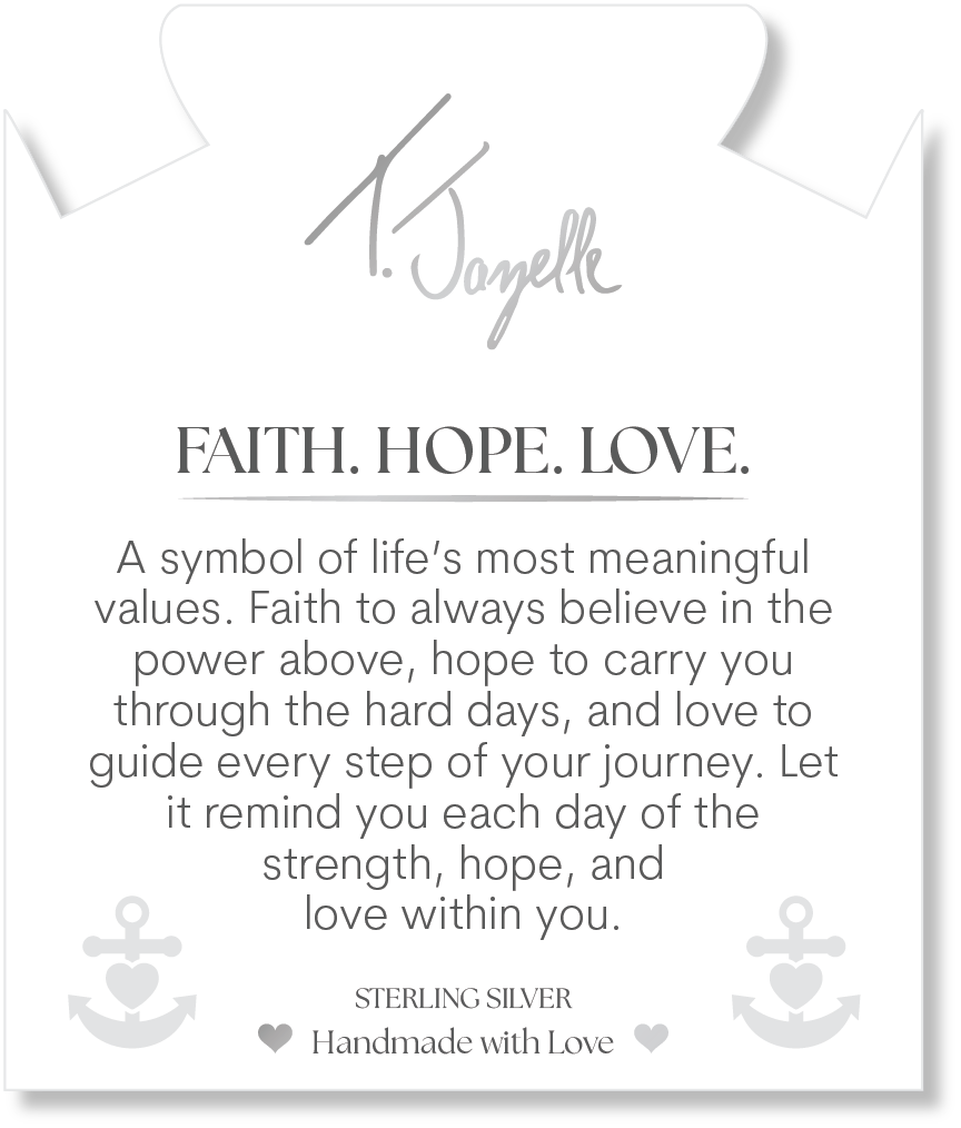 Multi Blue Jade Gemstone Bracelet with Faith. Hope. Love Sterling Silver Charm