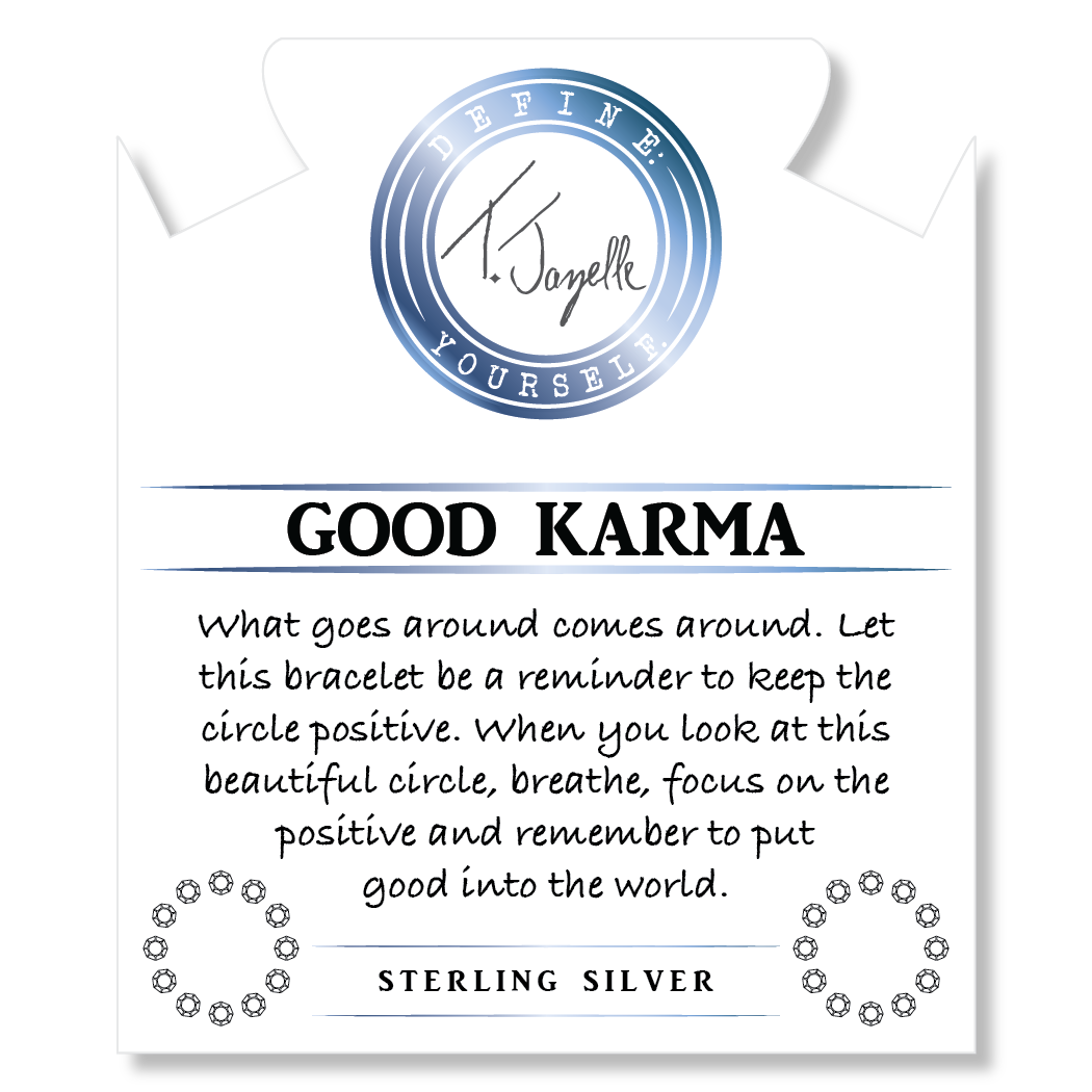 Multi Blue Jade Gemstone Bracelet with Good Karma Sterling Silver Charm