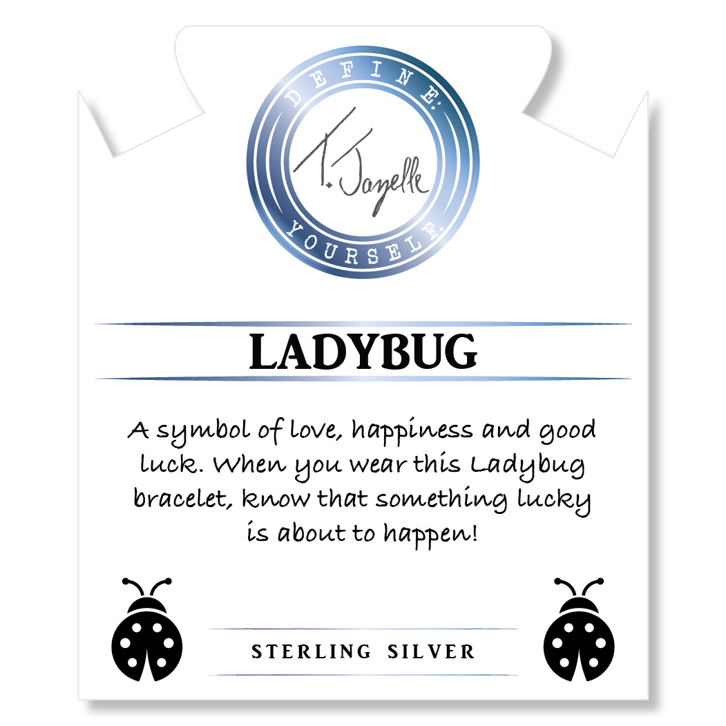 Multi Blue Jade Gemstone Bracelet with Ladybug Sterling Silver Charm