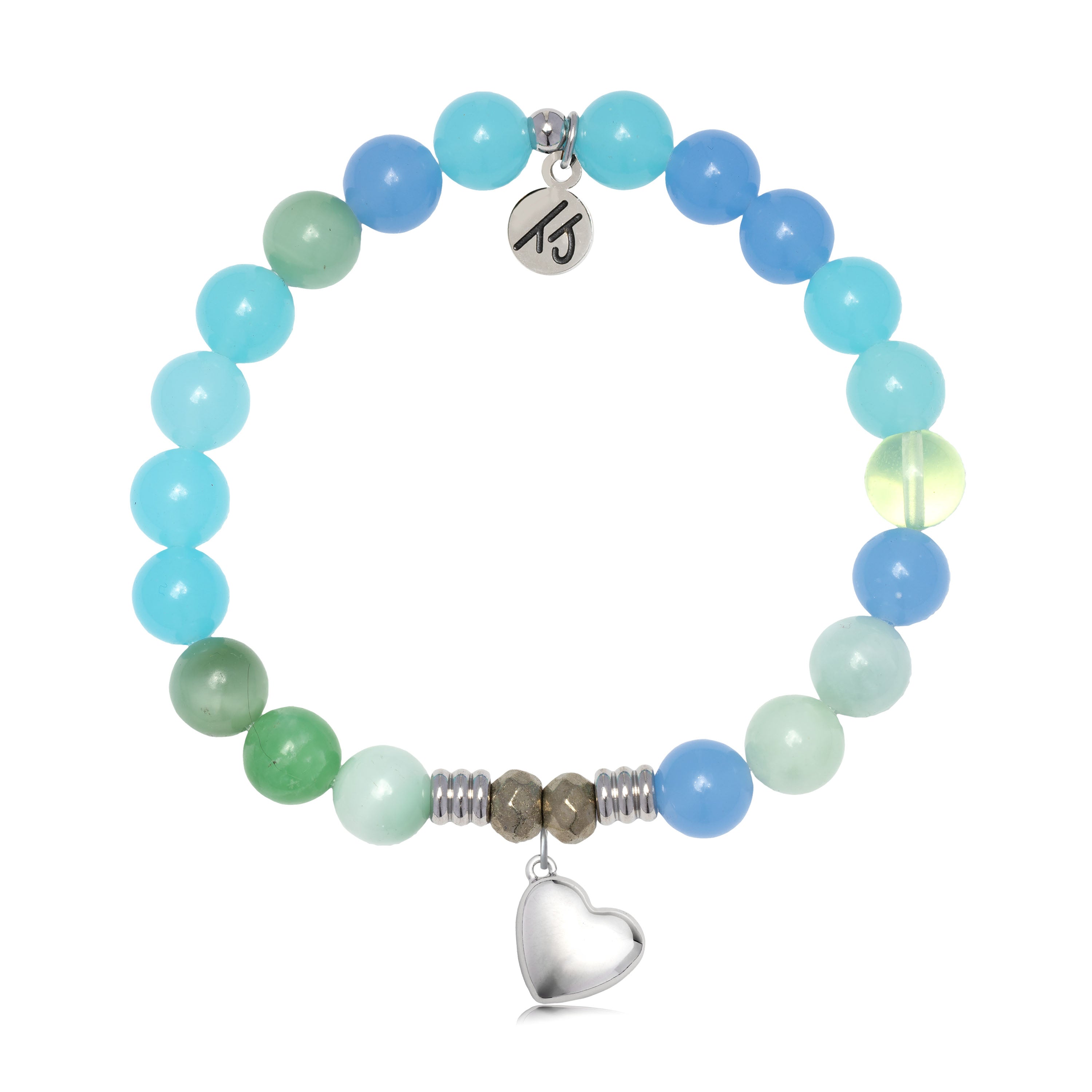 Multi Blue Jade Gemstone Bracelet with Love the Life You Live Sterling Silver Charm