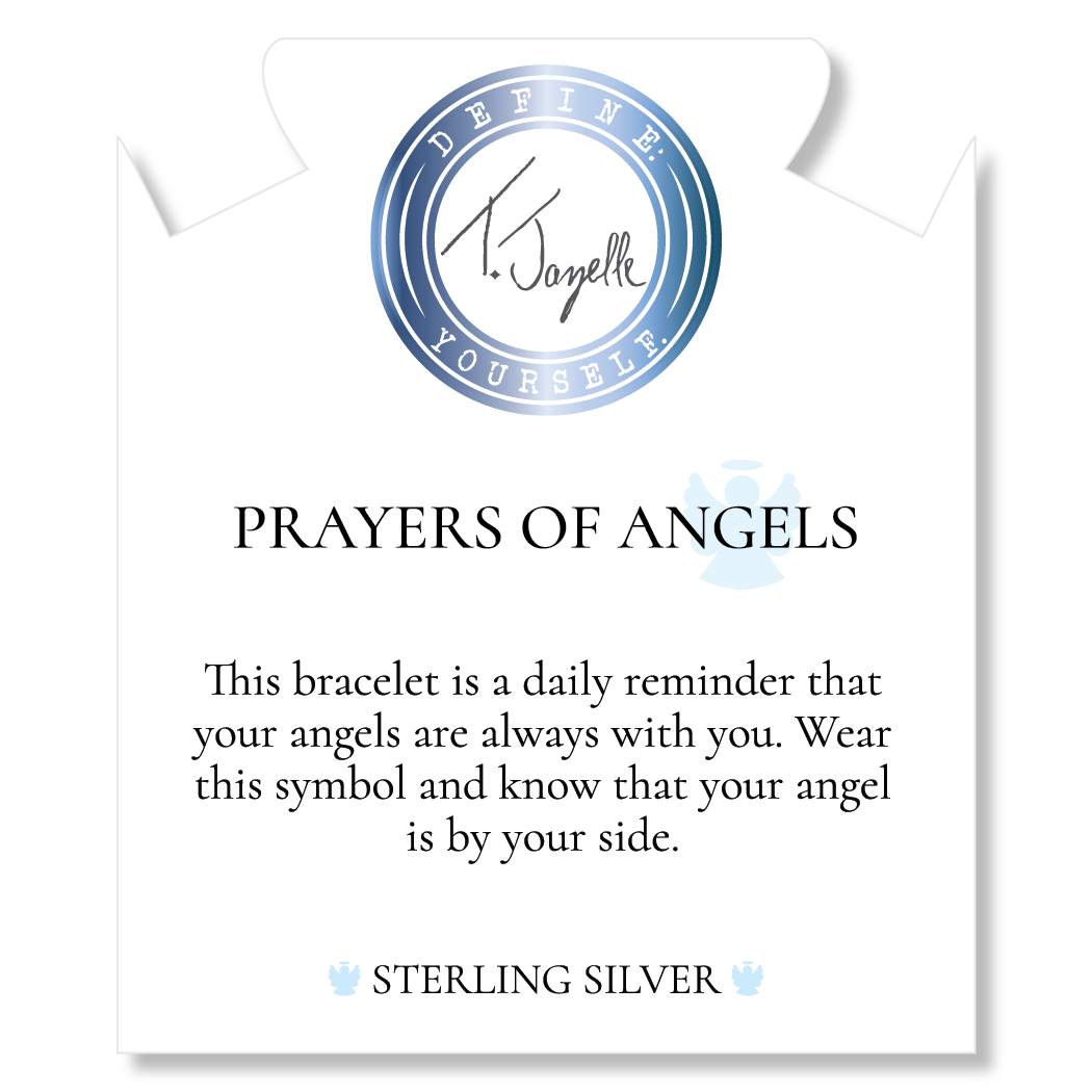 Multi Blue Jade Gemstone Bracelet with Prayers of Angels Sterling Silver Charm