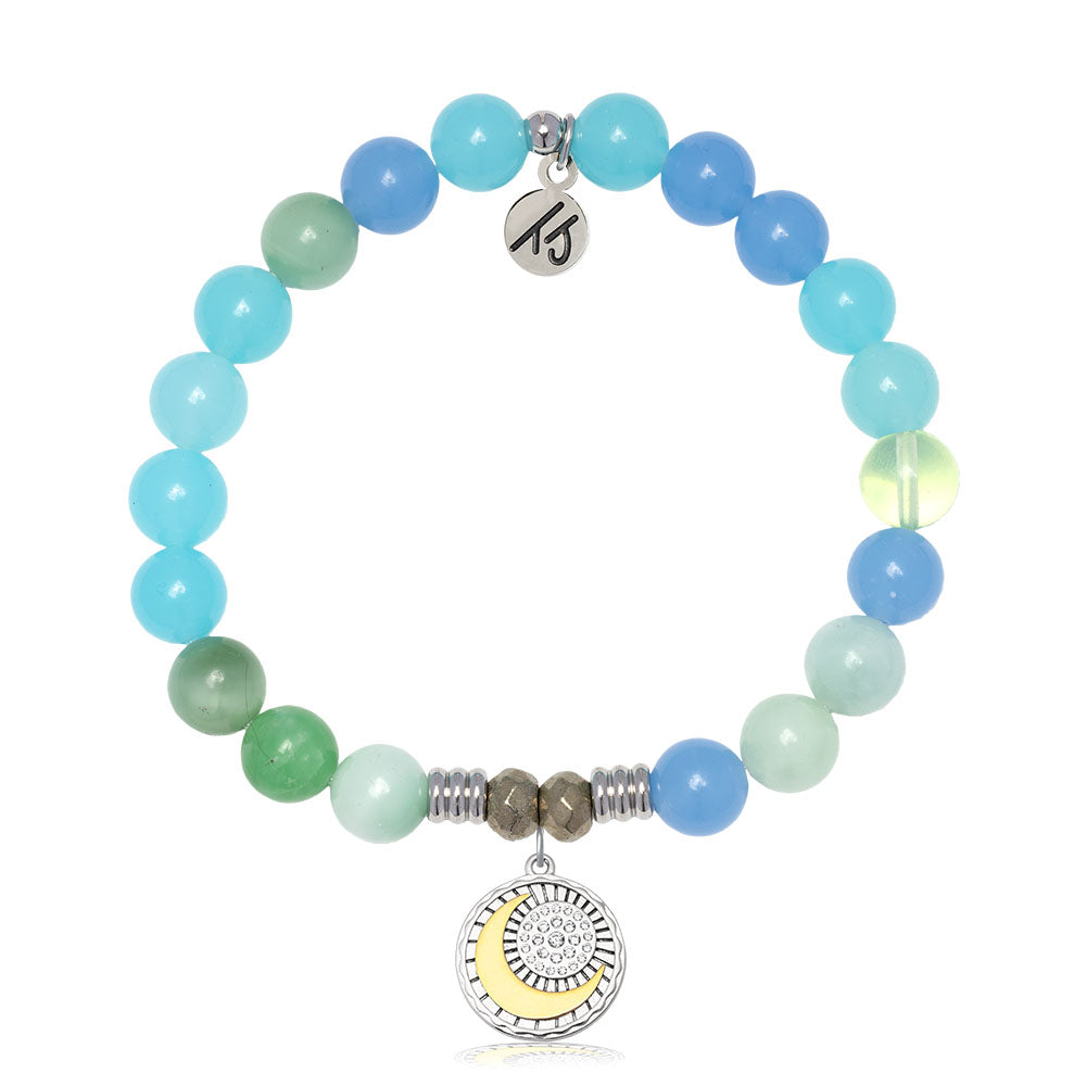 Multi Blue Jade Gemstone Bracelet with Radiant Soul Sterling Silver Charm