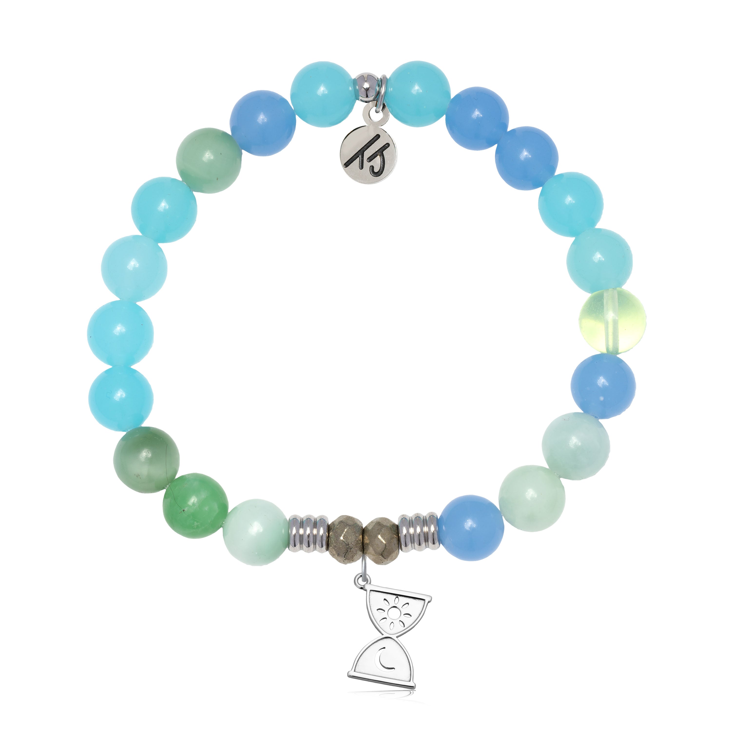 Multi Blue Jade Gemstone Bracelet with Trust in Time Sterling Silver Charm
