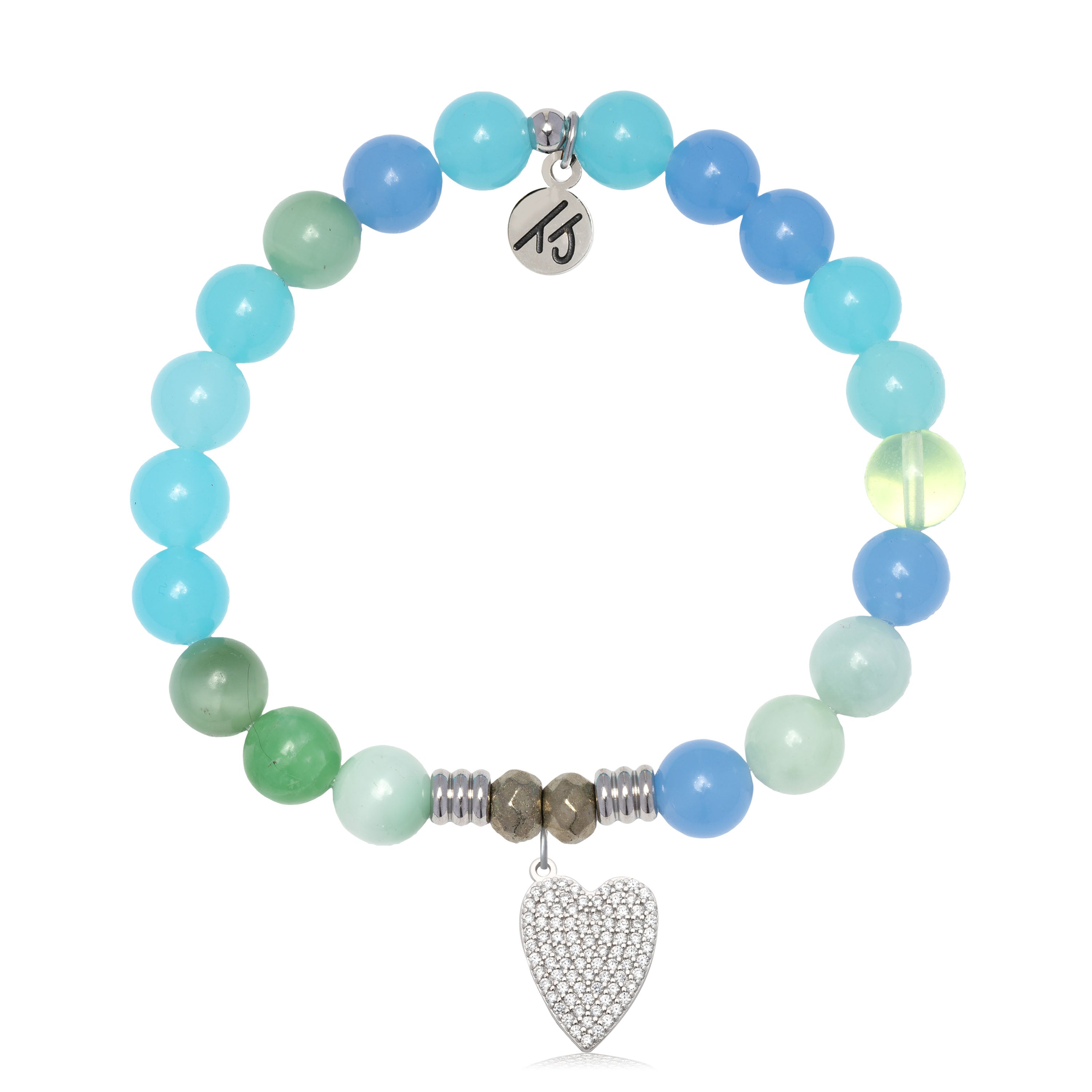 Multi Blue Jade Gemstone Bracelet with You are Loved Sterling Silver Charm
