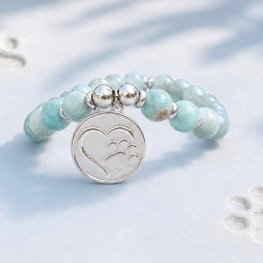 National Dog Day Exclusive with Sterling Silver Paw Charm & Mountain Blue Jade Gemstone Bracelet