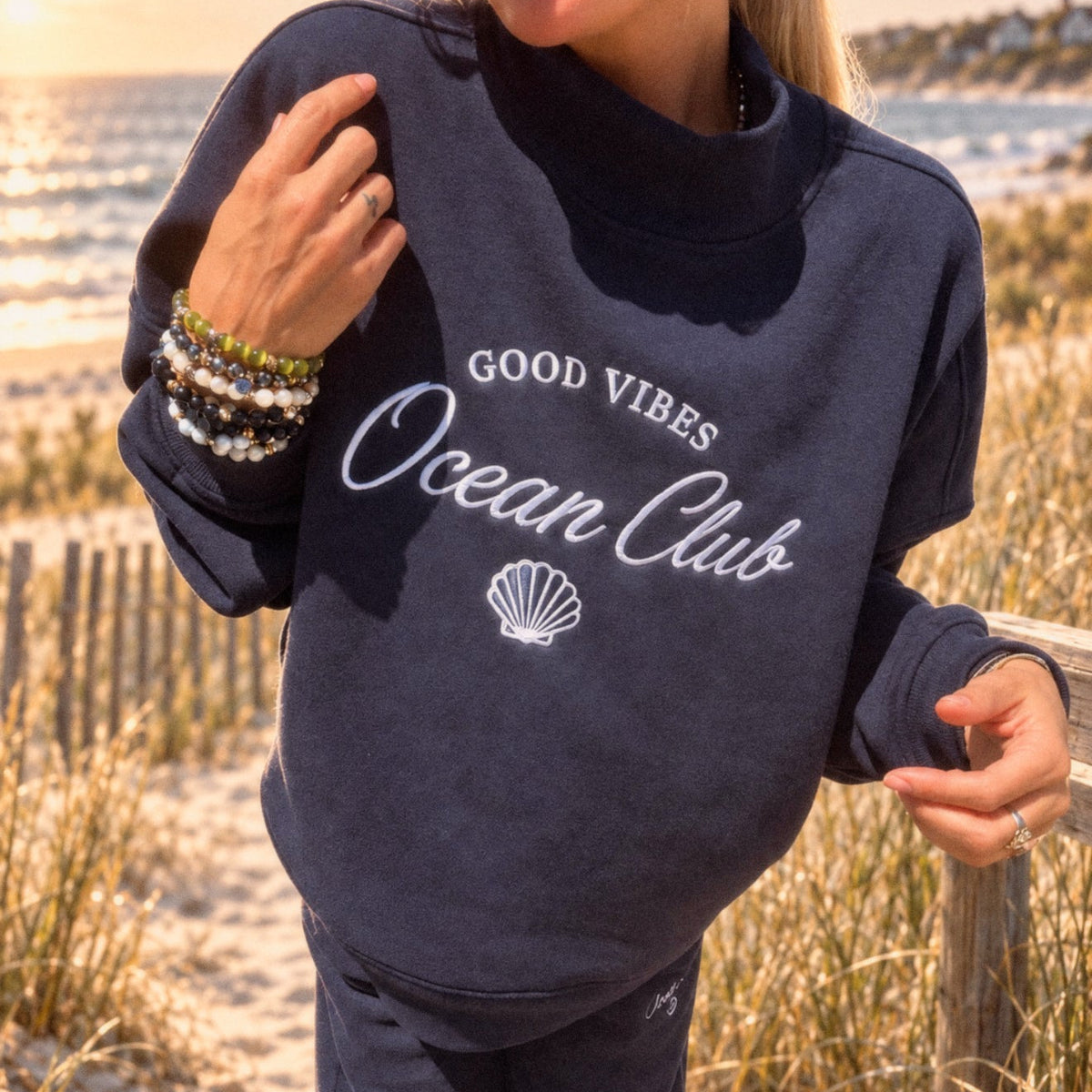Navy Ocean Club Mock-Neck Sweatshirt