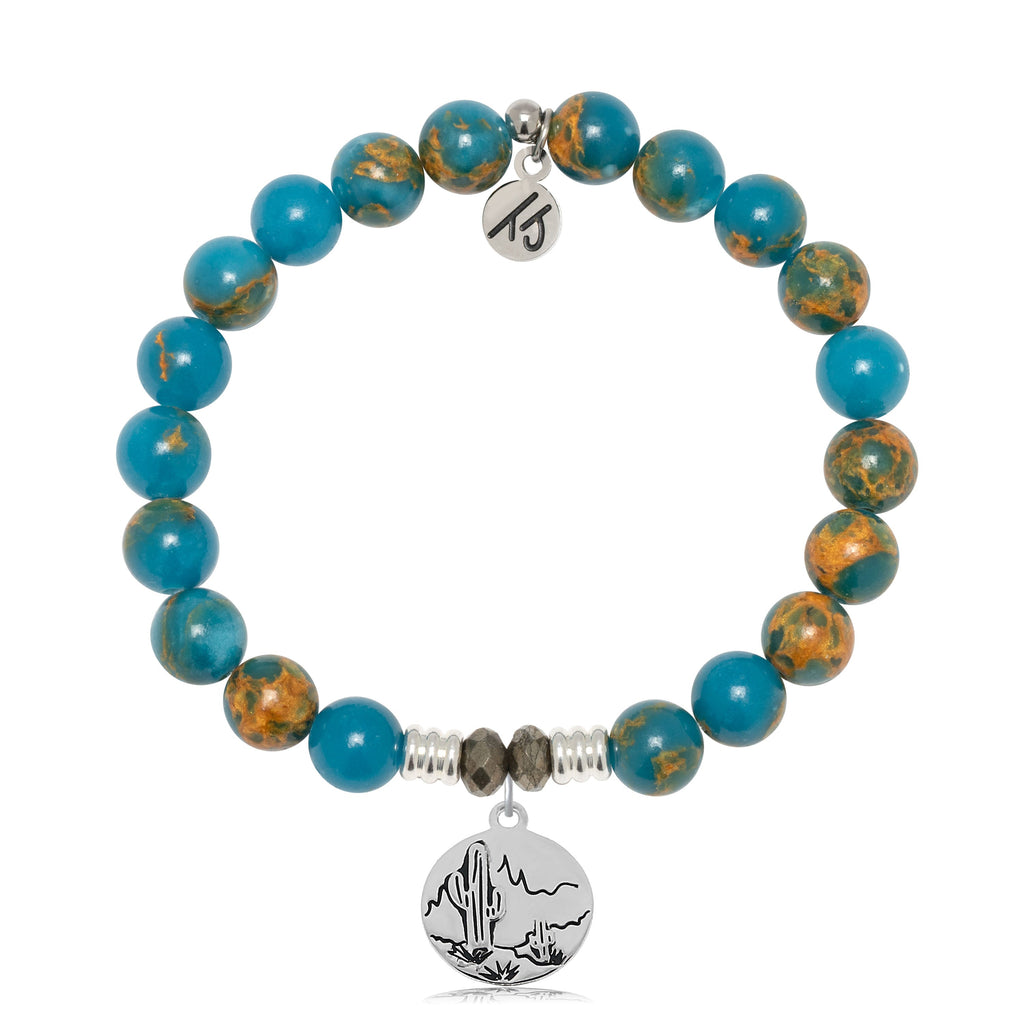 Ocean Jasper Gemstone Bracelet with Cactus Sterling Silver Charm