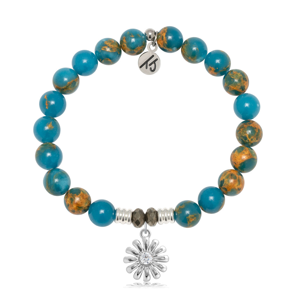 Ocean Jasper Gemstone Bracelet with Daisy Sterling Silver Charm