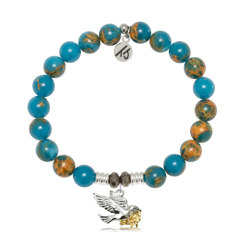 Ocean Jasper Gemstone Bracelet with Dove Sterling Silver Charm
