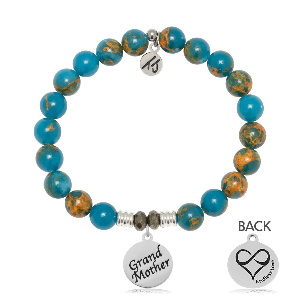 Ocean Jasper Gemstone Bracelet with Grandmother Sterling Silver Charm