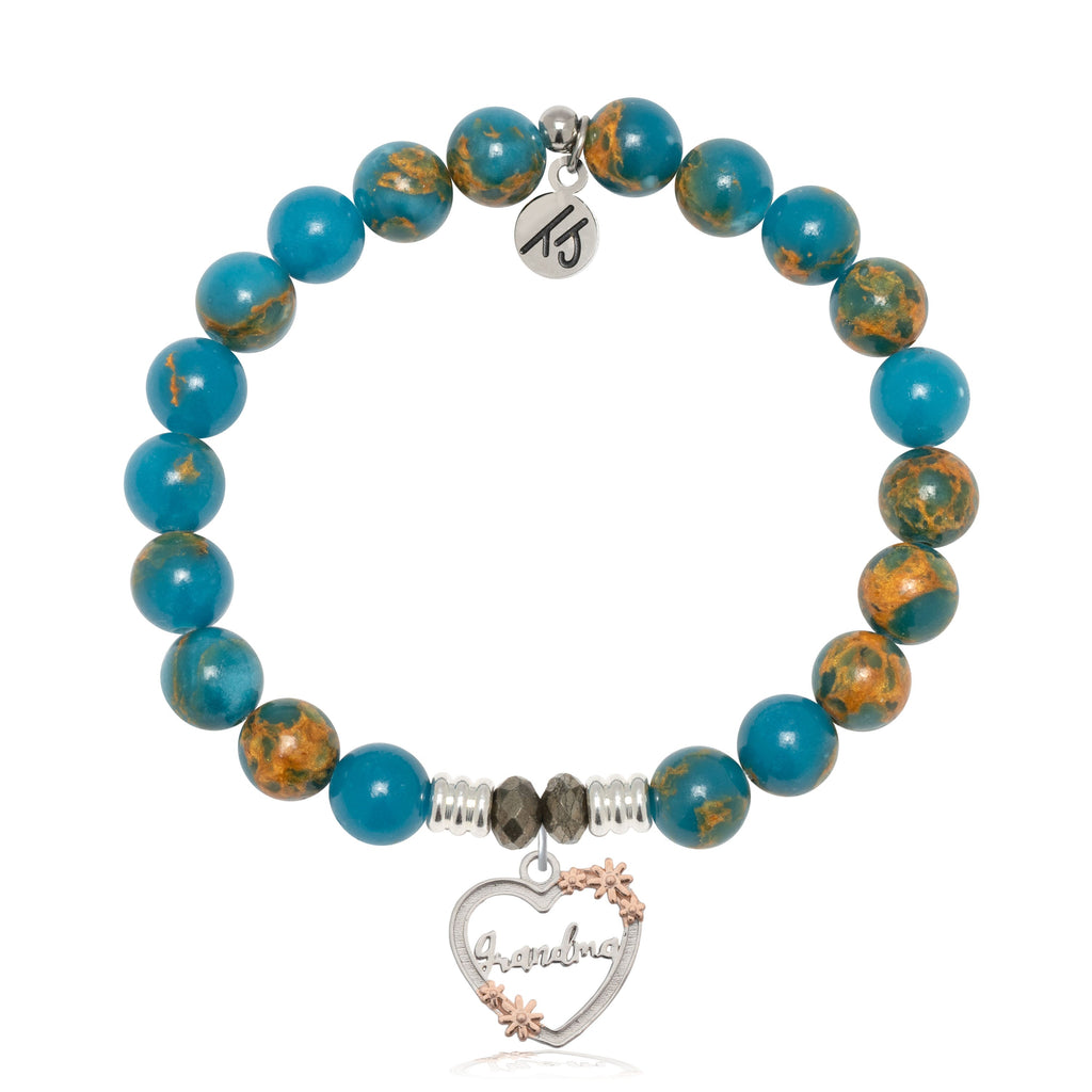Ocean Jasper Gemstone Bracelet with Heart Grandma Sterling Silver Charm