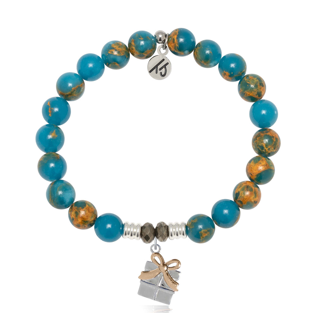 Ocean Jasper Gemstone Bracelet with Present Sterling Silver Charm