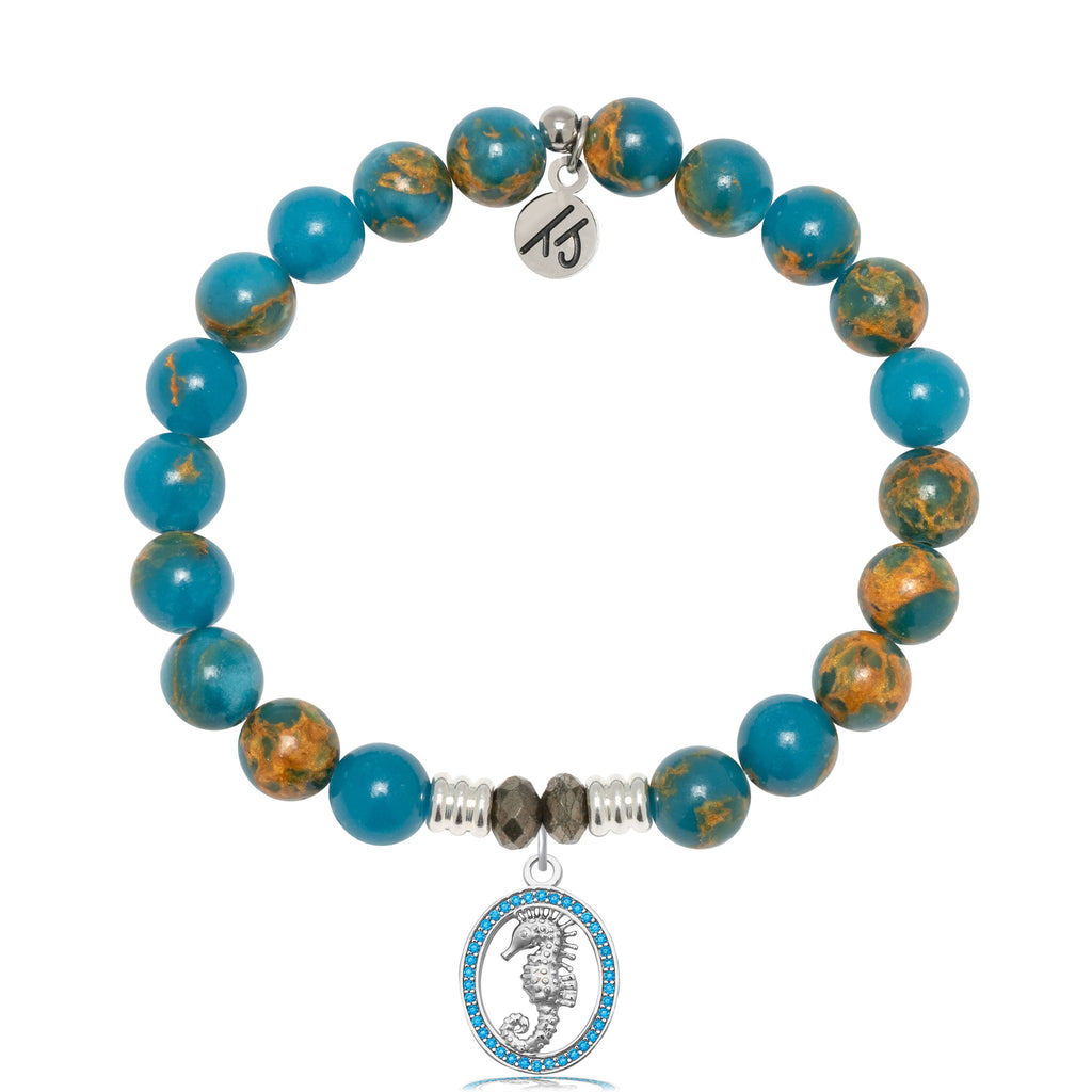 Ocean Jasper Gemstone Bracelet with Seahorse Sterling Silver Charm