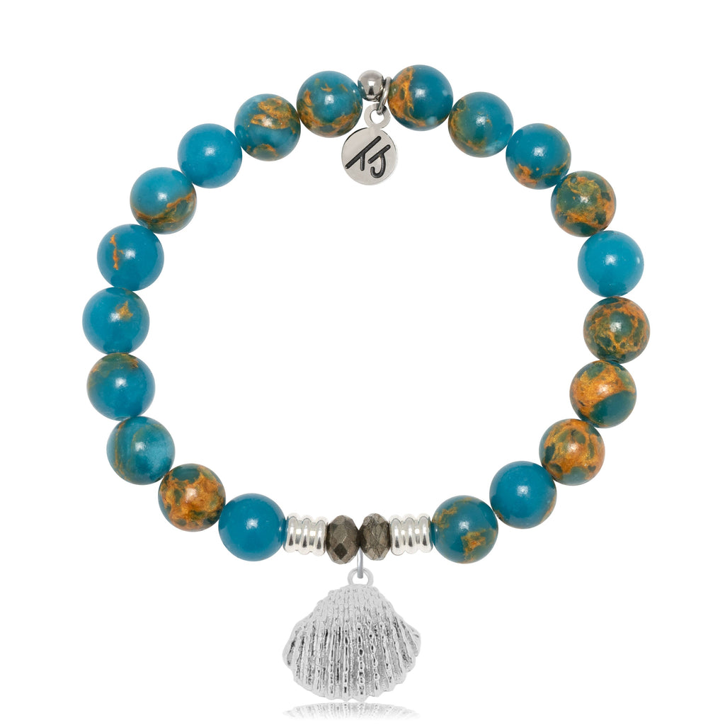 Ocean Jasper Gemstone Bracelet with Seashell Sterling Silver Charm